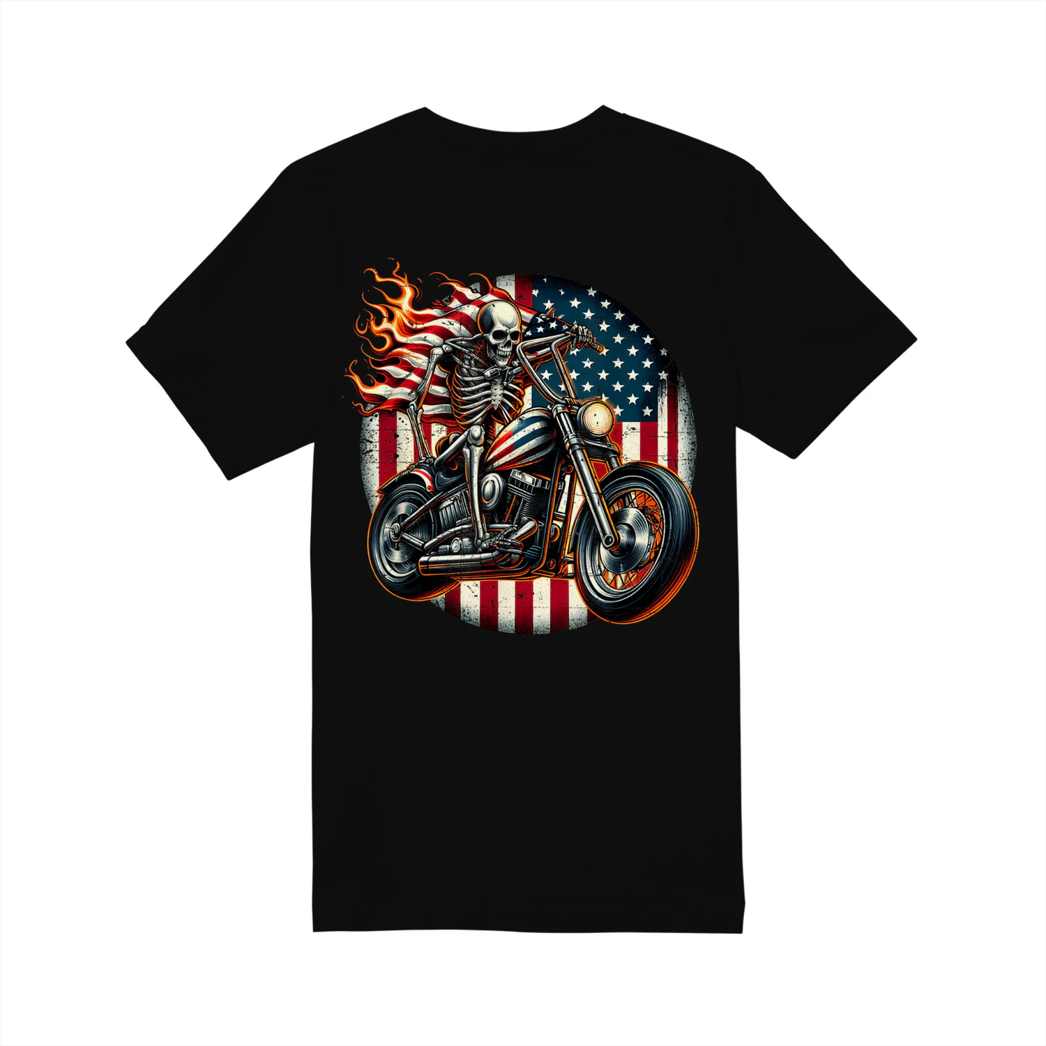 USA Flag Motorcycle Skeleton Biker 4th July American Patriot
