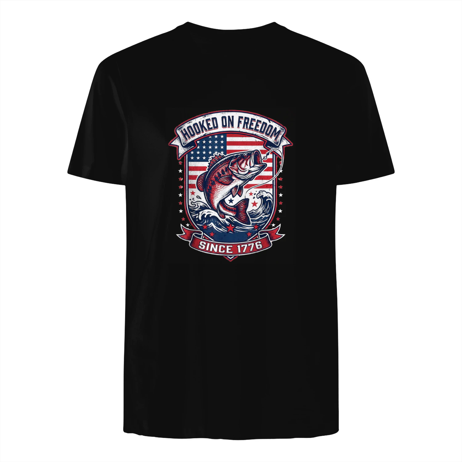Patriotic Bass Fishing American Flag 4th of July 1776 USA