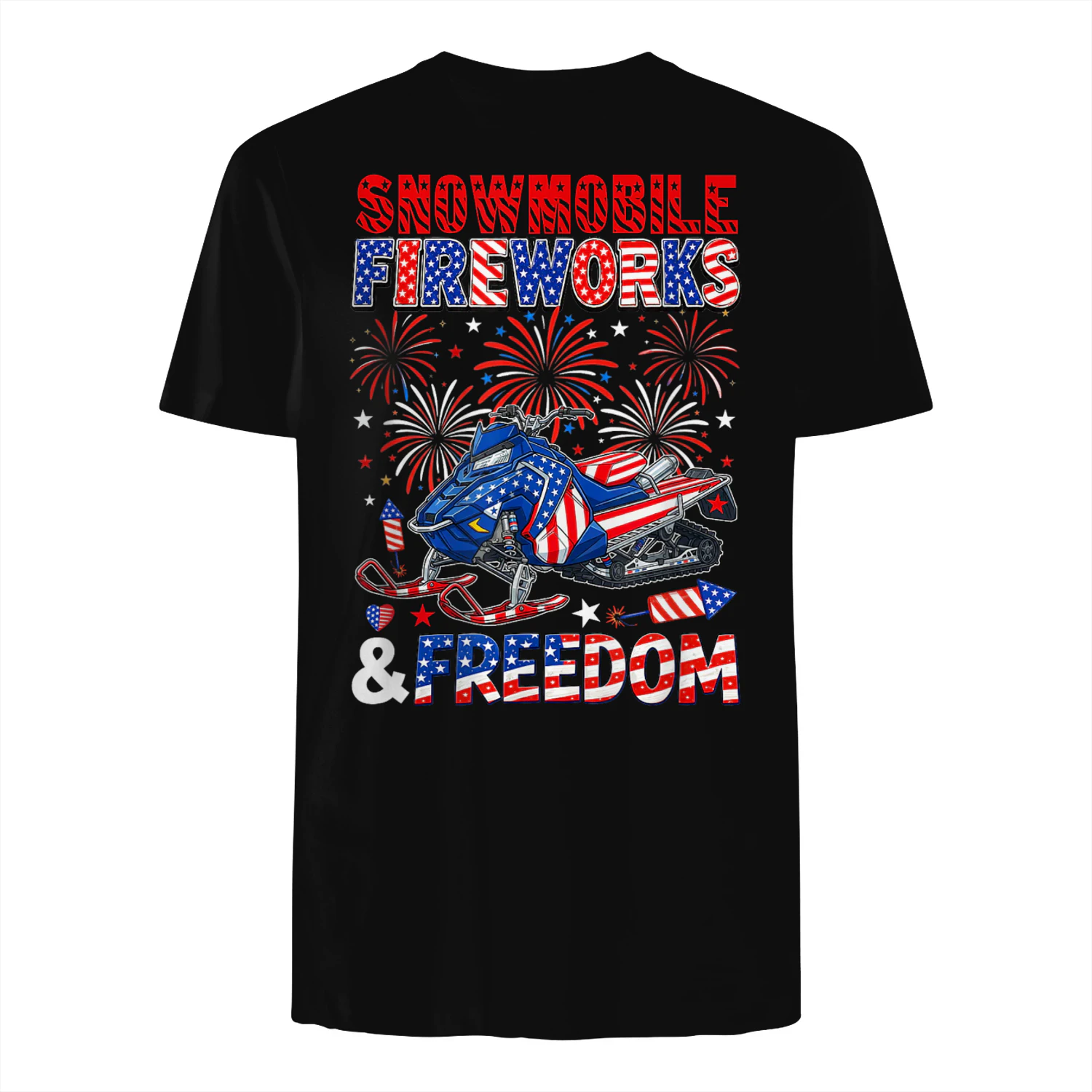 Snowmobile Freedom and Fireworks 4th July US Flag