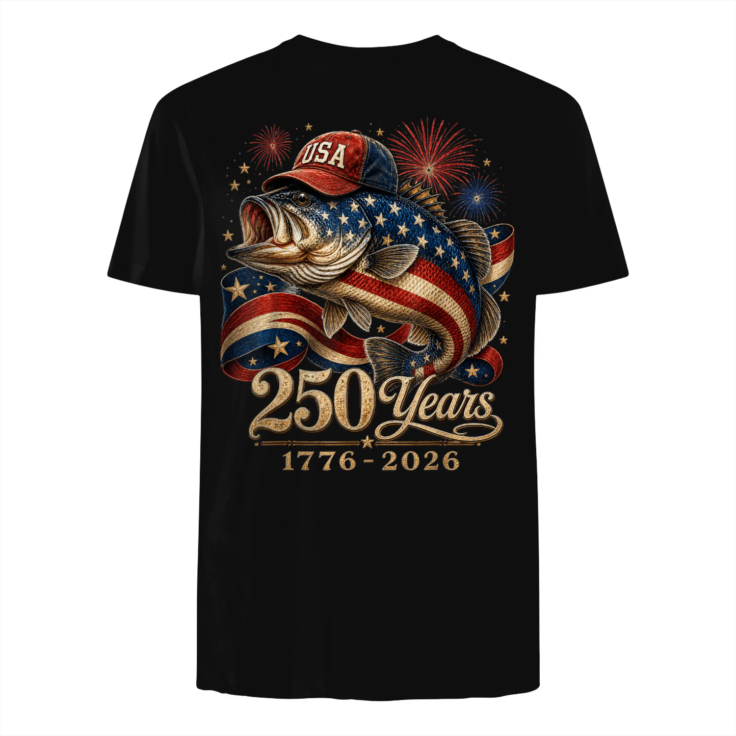 250 America 1776 2026 Bass Fishing USA Flag 250th Birthday