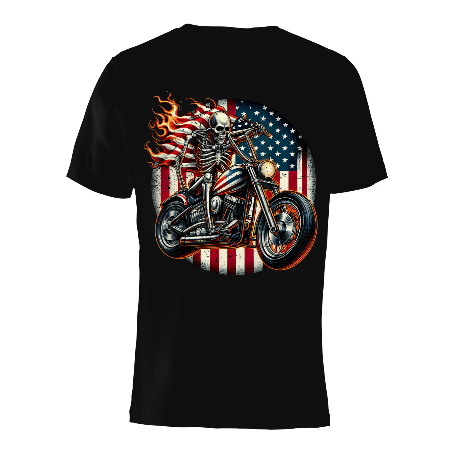 USA Flag Motorcycle Skeleton Biker 4th July American Patriot