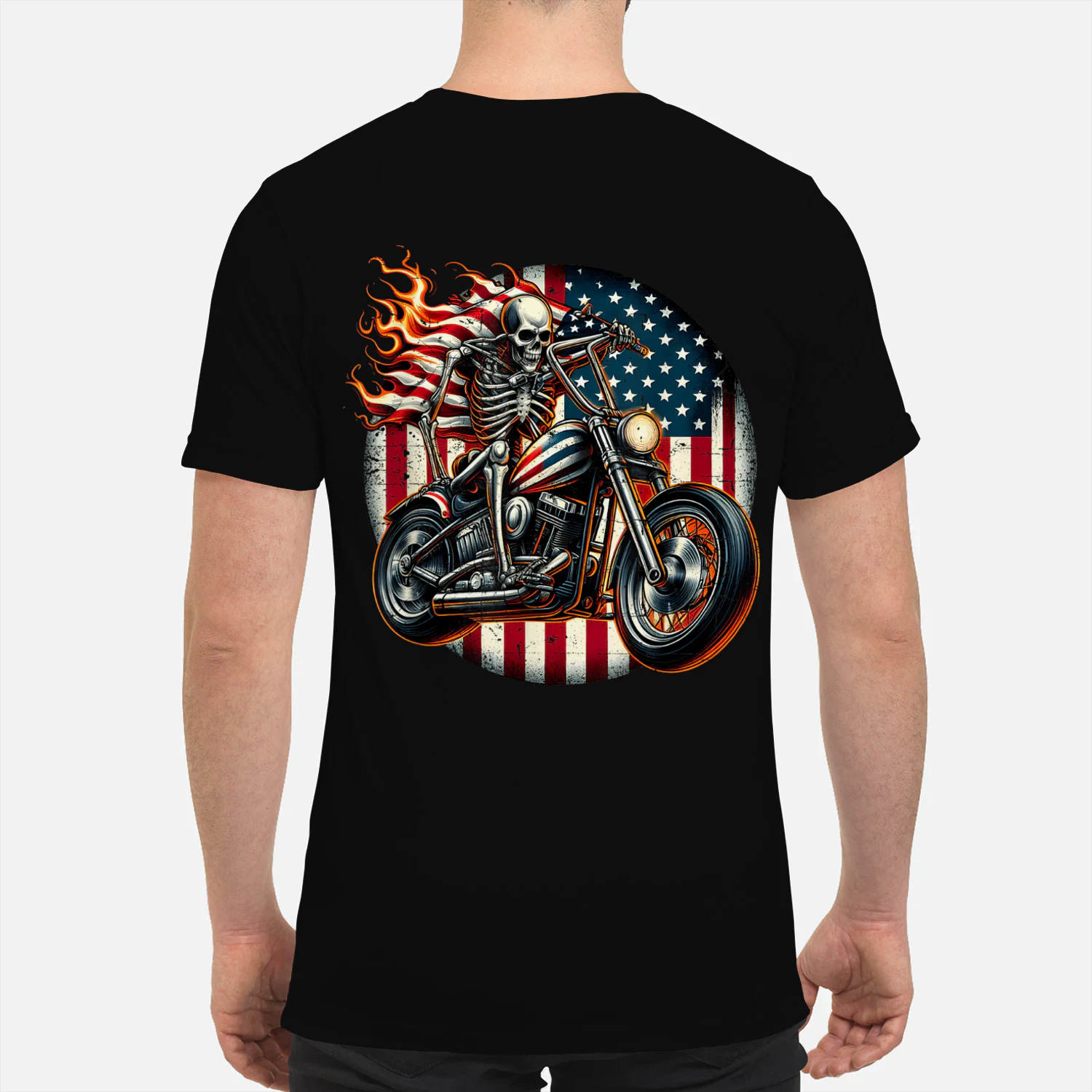 USA Flag Motorcycle Skeleton Biker 4th July American Patriot