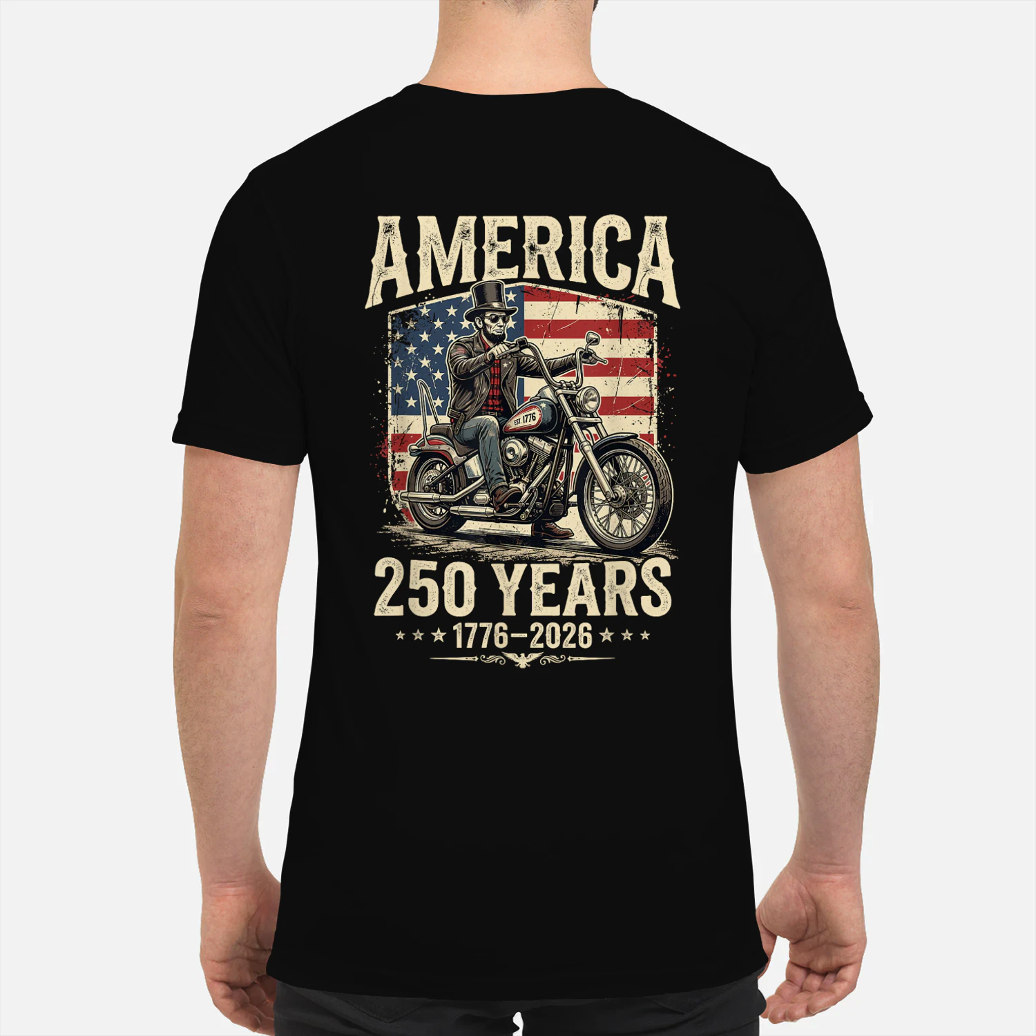 America 250 Years Freedom Abraham Lincoln Riding Motorcycle