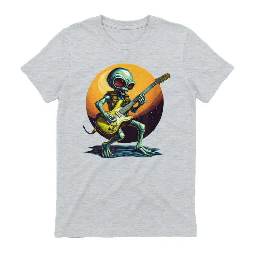 Cool Alien Playing Bass Guitar at Sunset Cosmic Music Desi