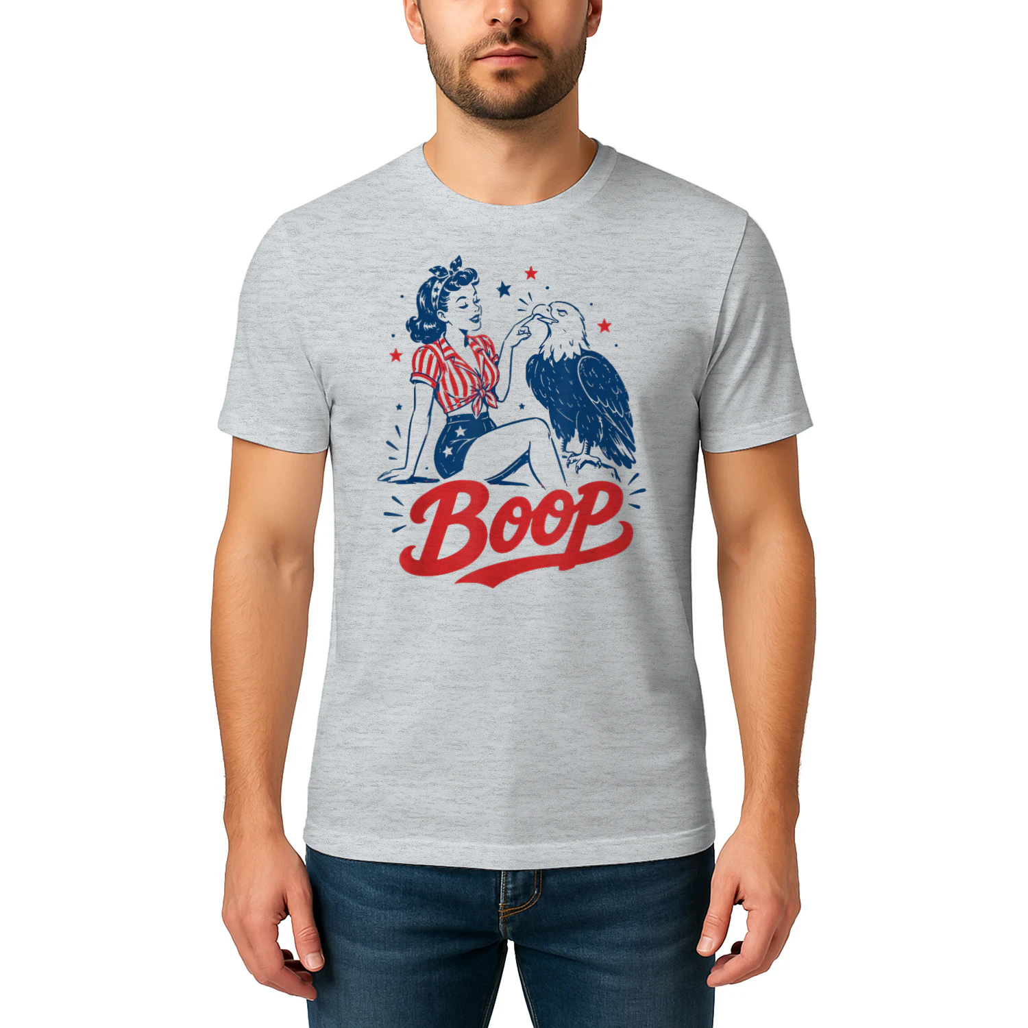 Boop Vintage USA Girl and Eagle Funny Patriotic Retro Art
