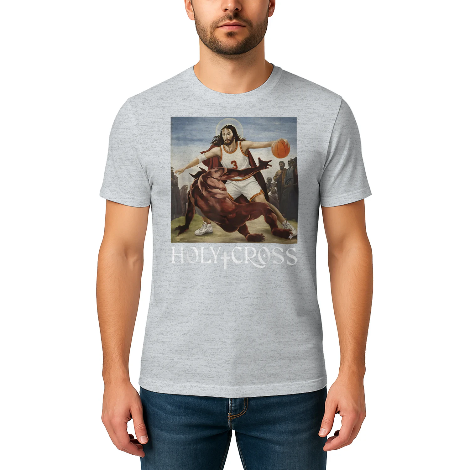 Funny Holy Cross Jesus Crossing Satan Basketball Christian