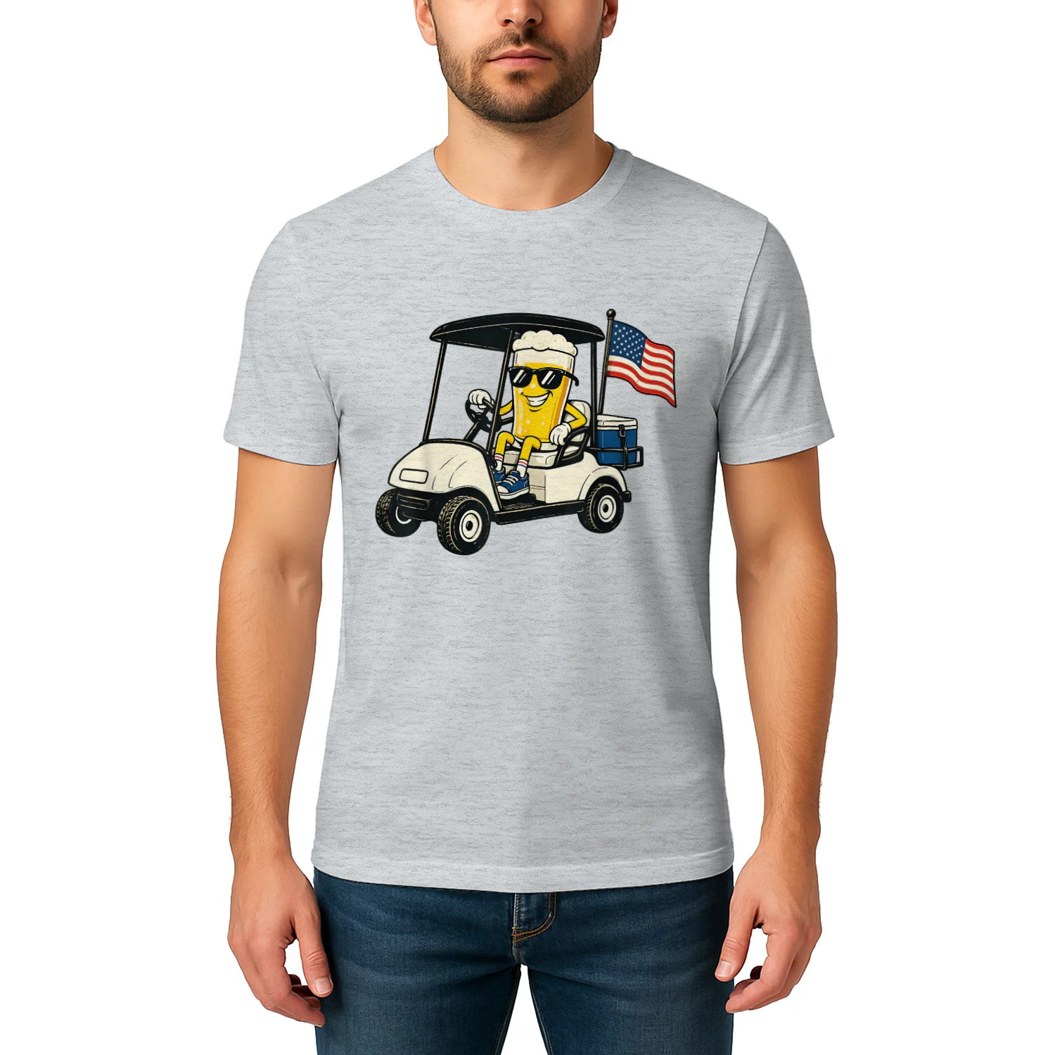 Par Tee in The USA Funny Patriotic Beer Golf Cart USA Flag