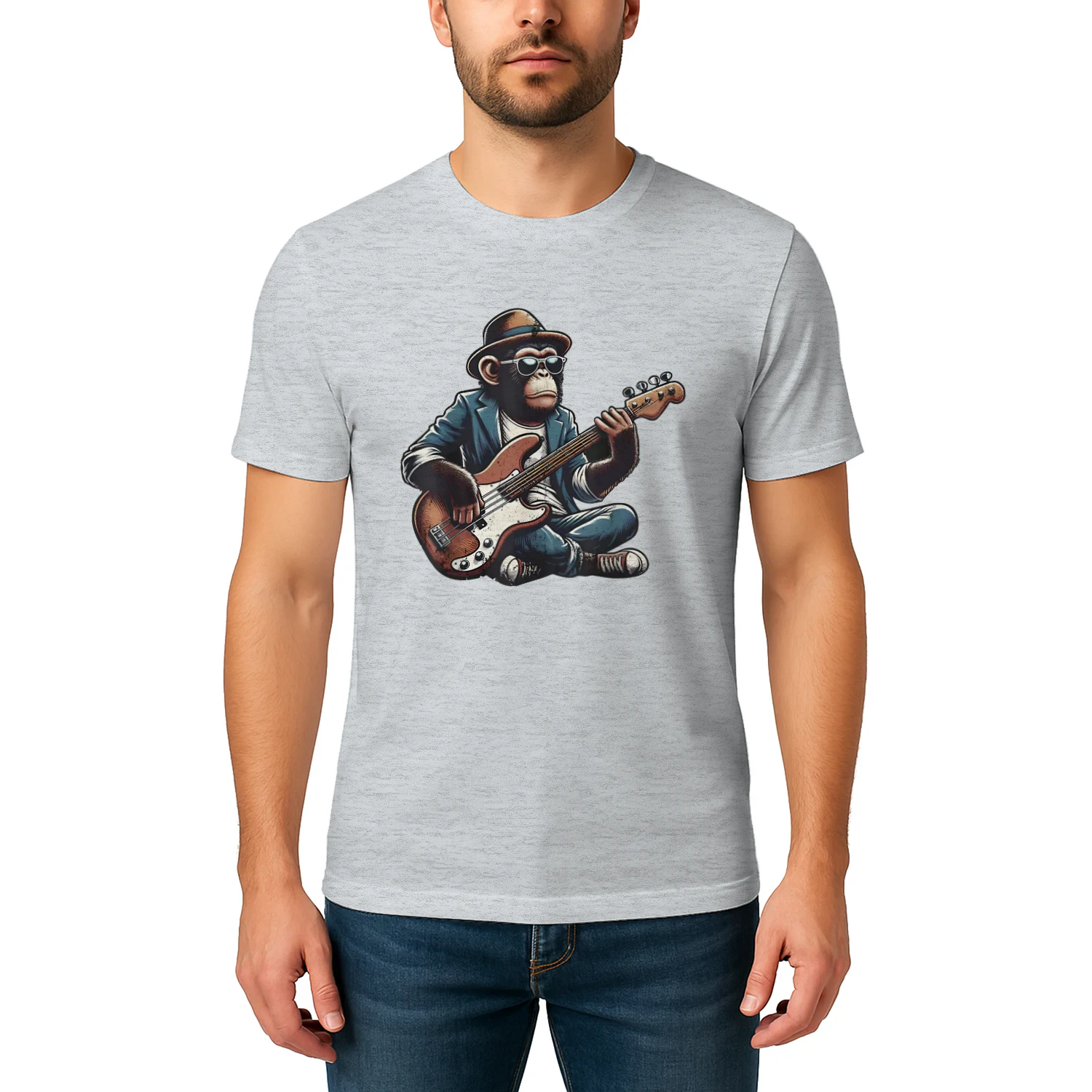 Funny Chimpanzee Playing Electric Bass Guitar Funky Monkey