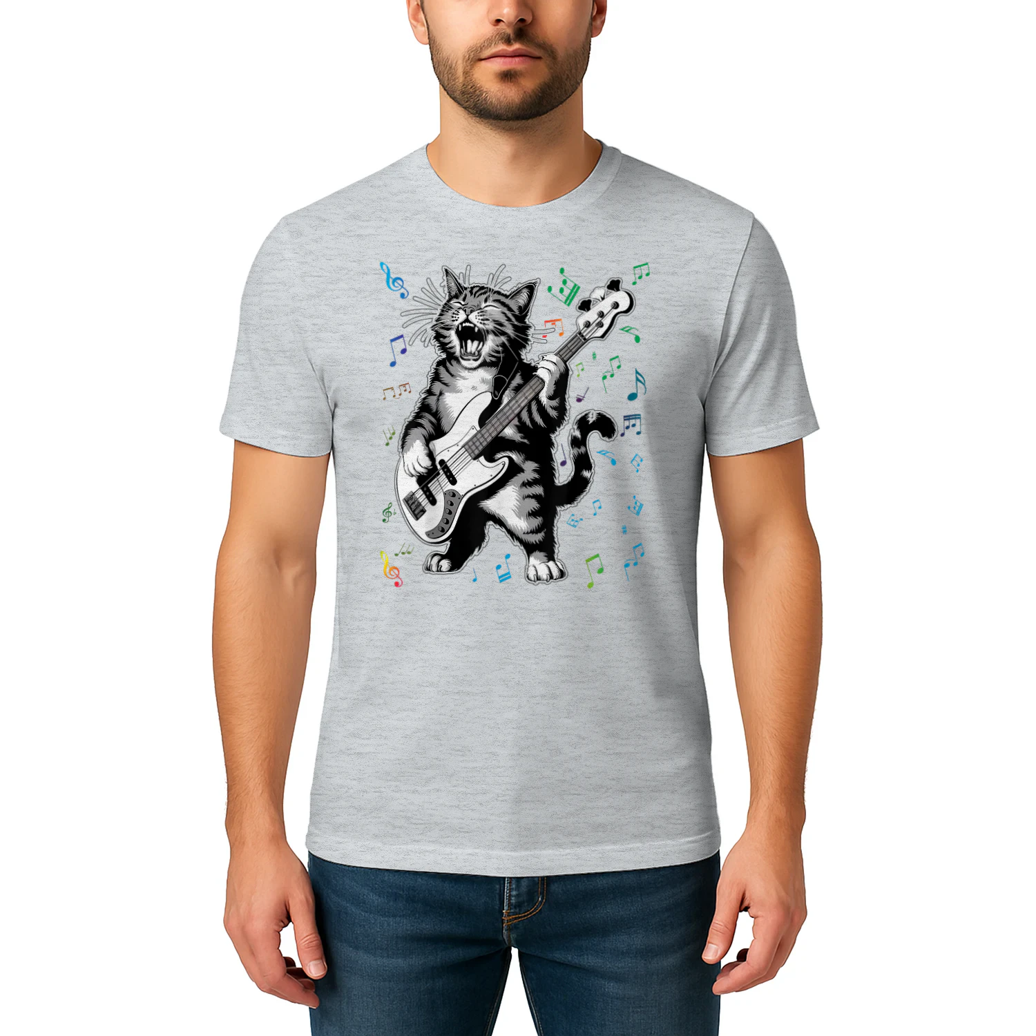 Cat Playing Bass Guitar for Men Animal Playing Guitar