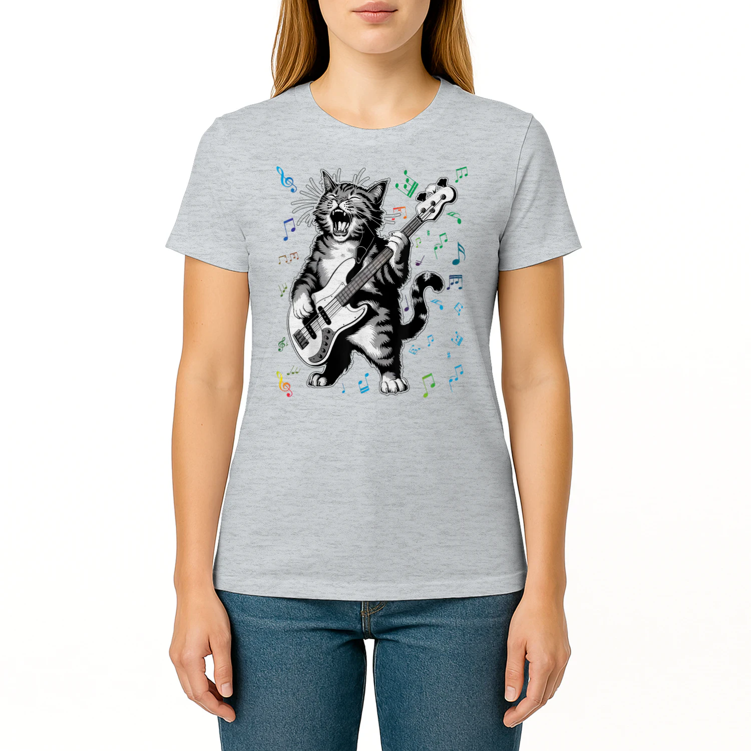 Cat Playing Bass Guitar for Men Animal Playing Guitar