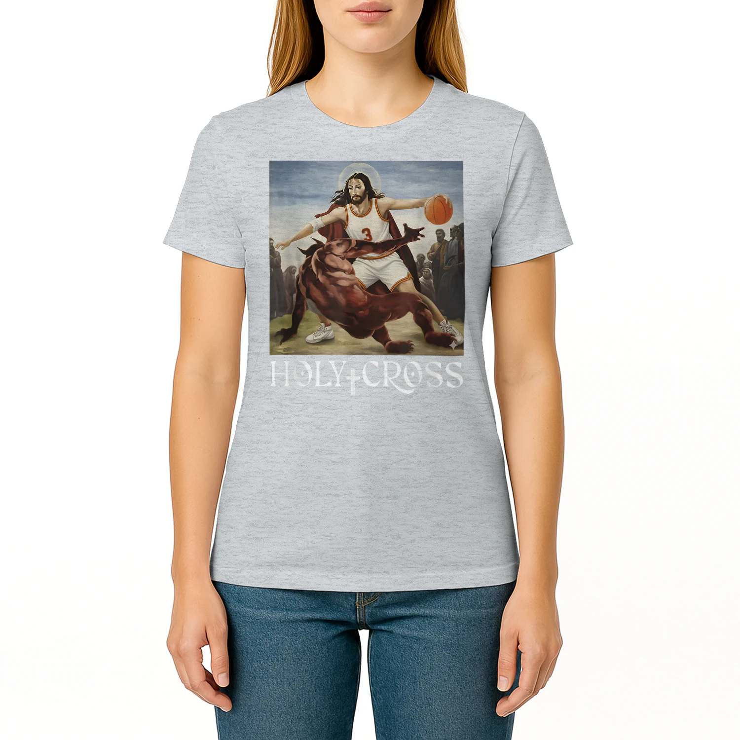 Funny Holy Cross Jesus Crossing Satan Basketball Christian