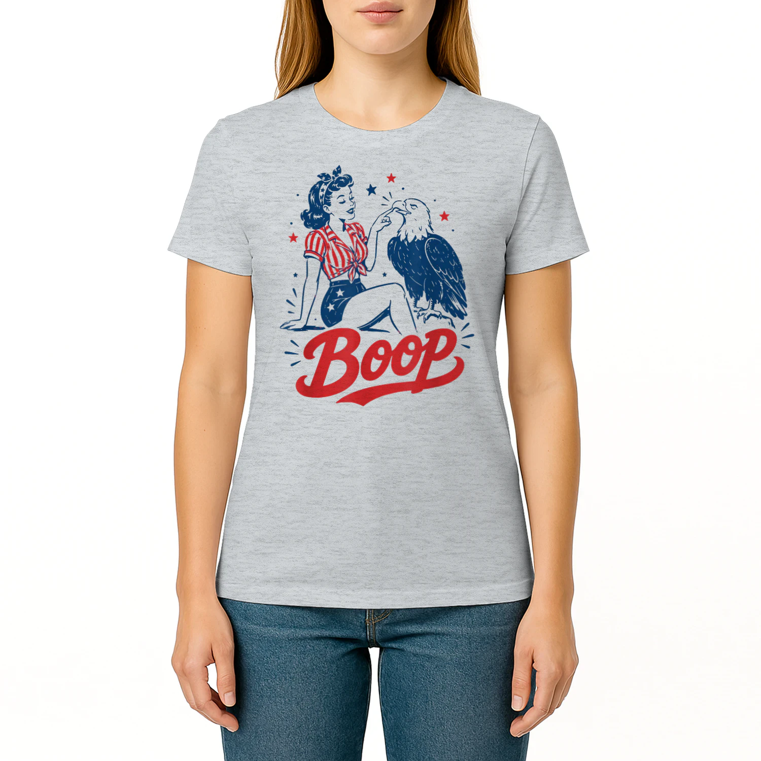 Boop Vintage USA Girl and Eagle Funny Patriotic Retro Art