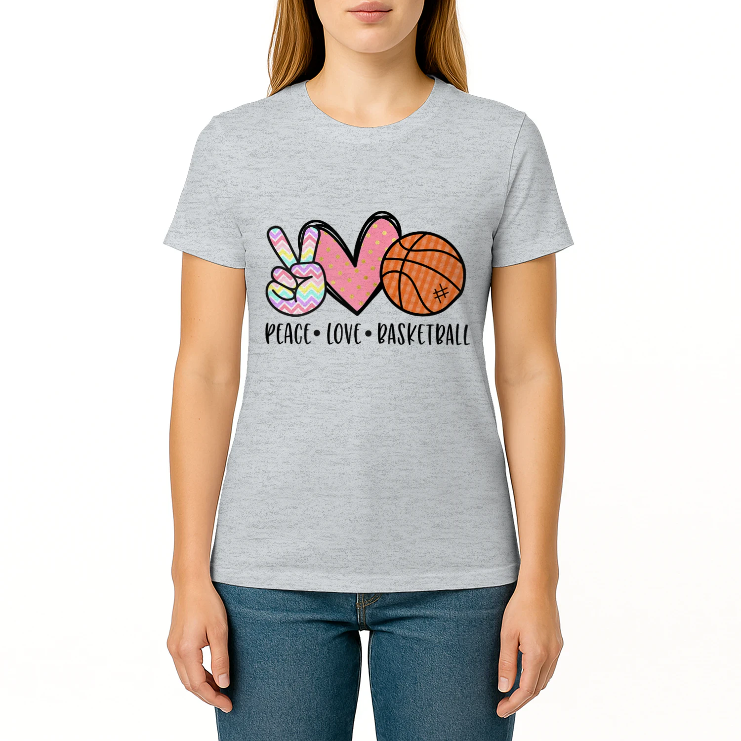 Peace Love Basketball Heart for Women Teens Tween Girls