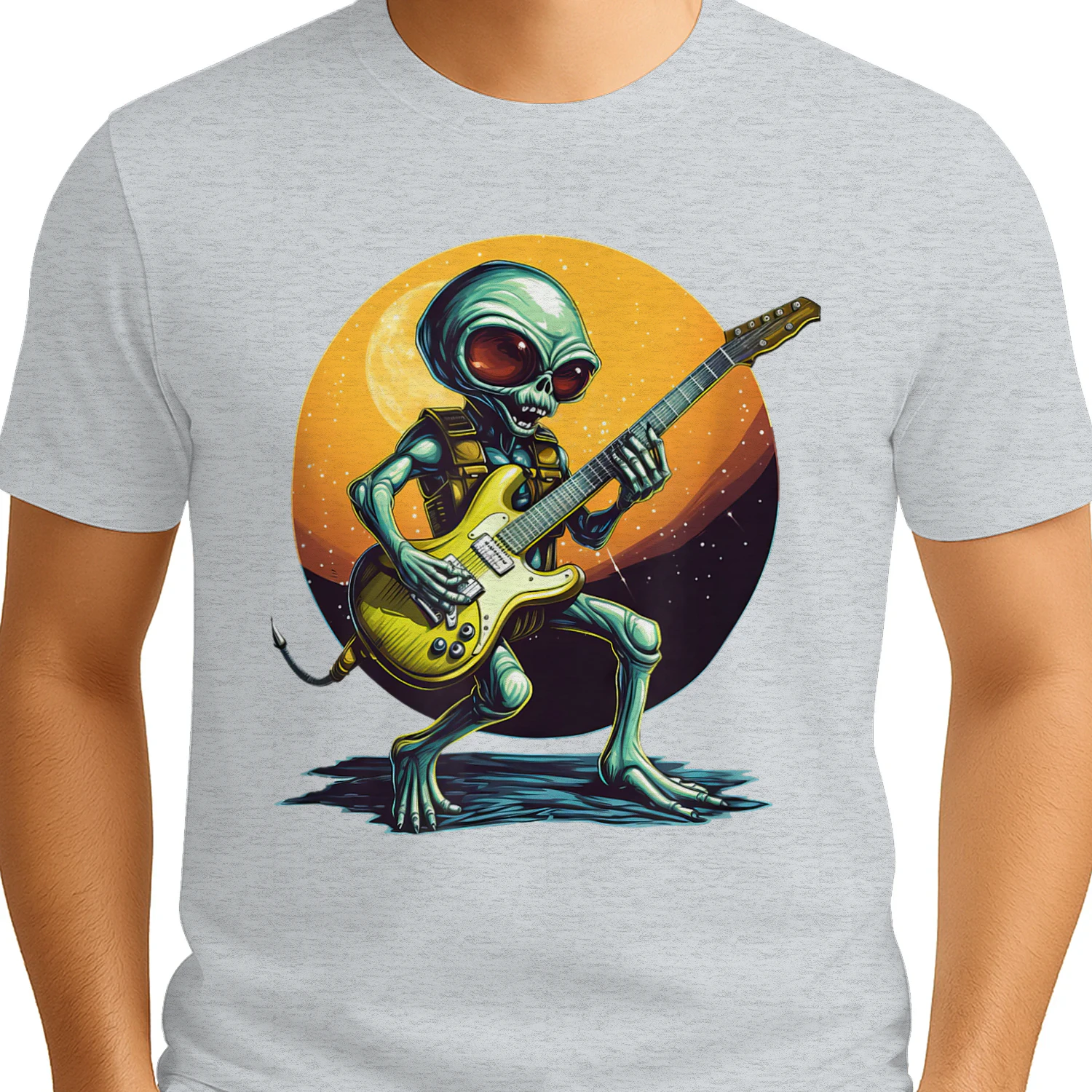 Cool Alien Playing Bass Guitar at Sunset Cosmic Music Desi