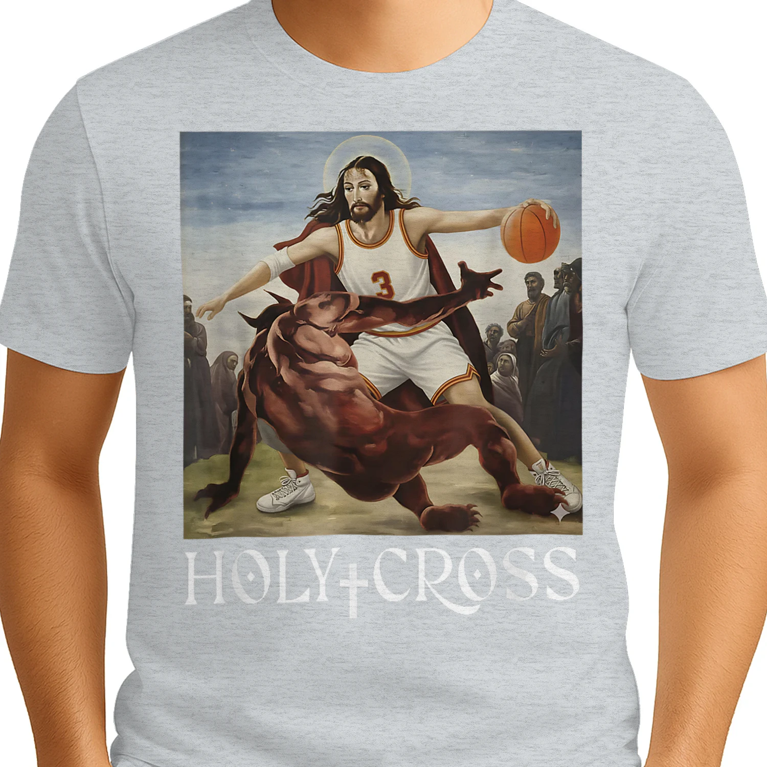 Funny Holy Cross Jesus Crossing Satan Basketball Christian