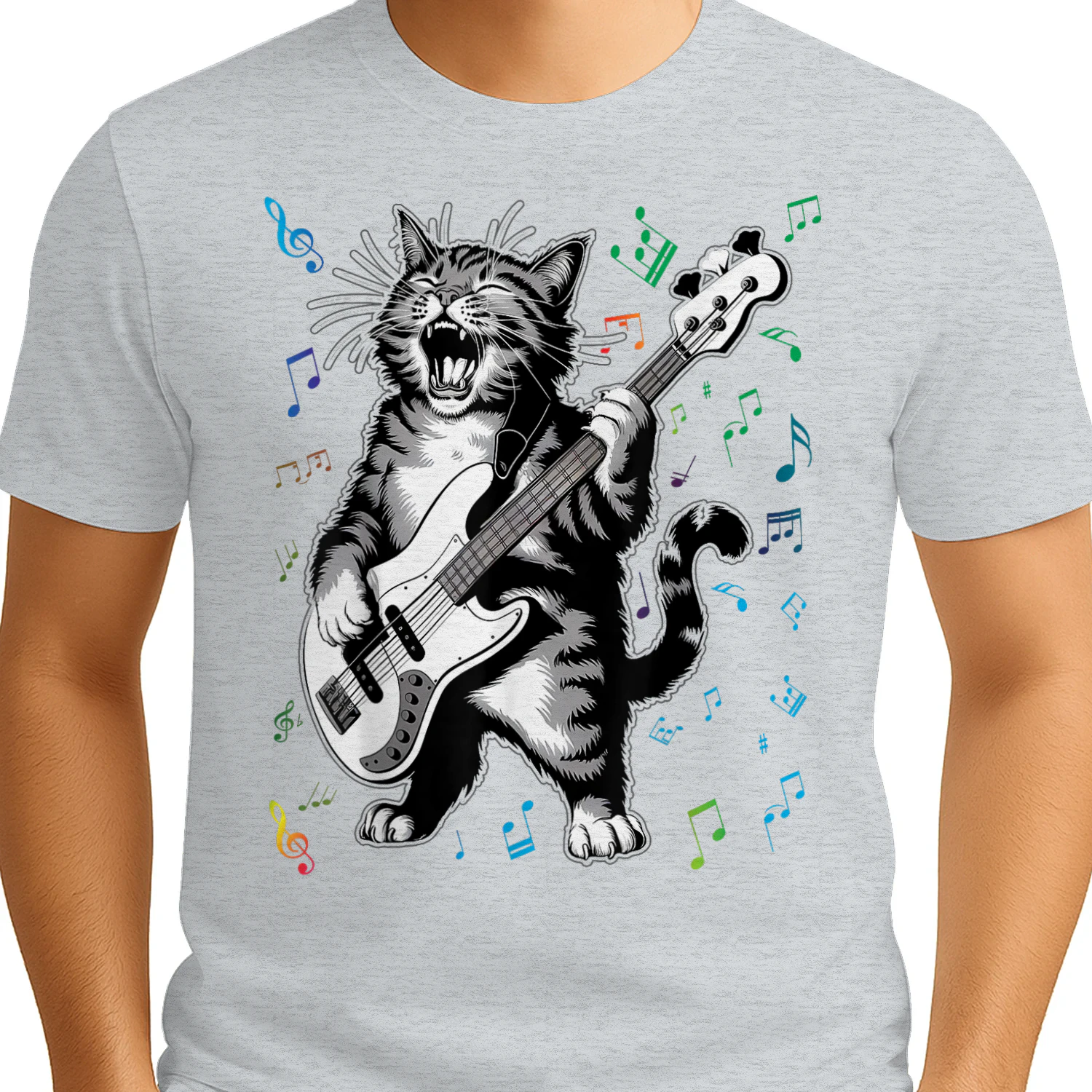 Cat Playing Bass Guitar for Men Animal Playing Guitar