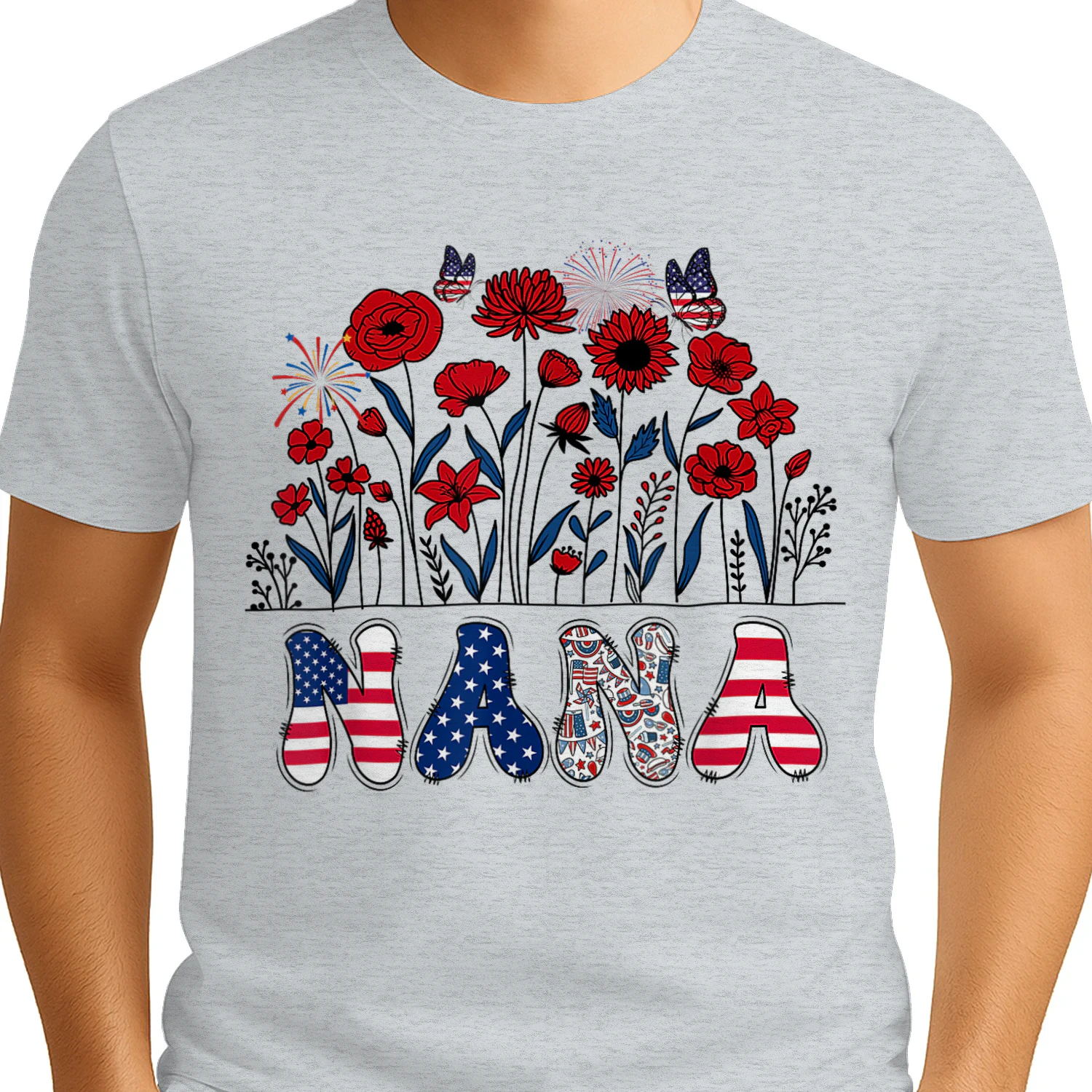 Groovy Nana 4th of July Patriotic Floral Women Mother's Day