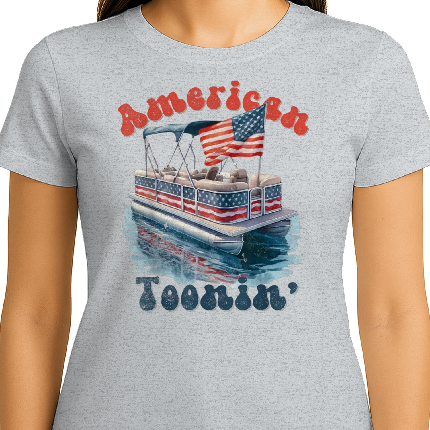 Patriotic Retro July 4th America Pontoon Boat
