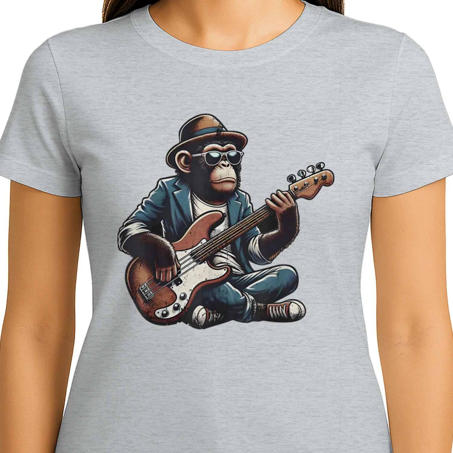 Funny Chimpanzee Playing Electric Bass Guitar Funky Monkey