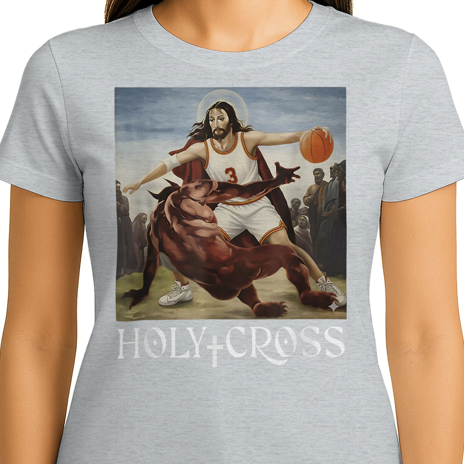 Funny Holy Cross Jesus Crossing Satan Basketball Christian