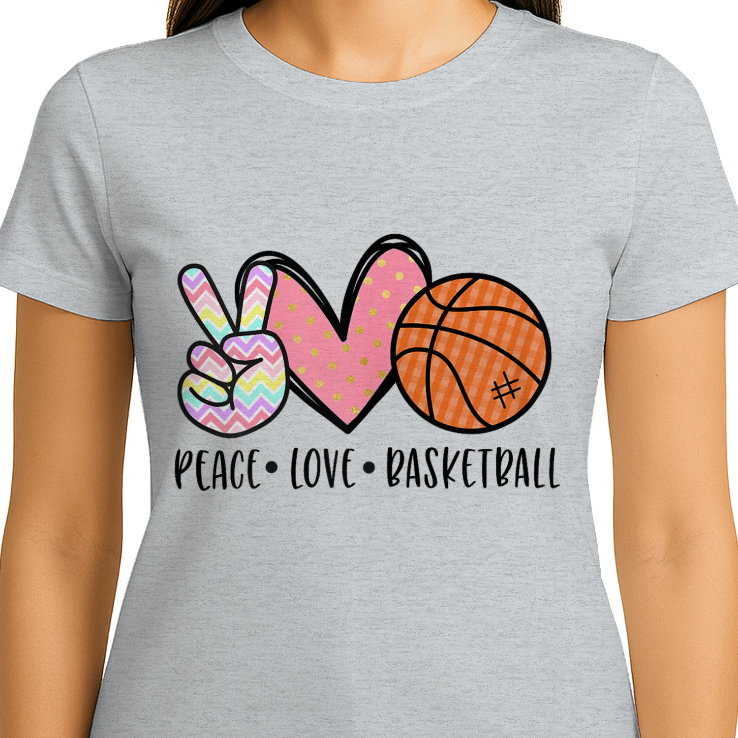 Peace Love Basketball Heart for Women Teens Tween Girls