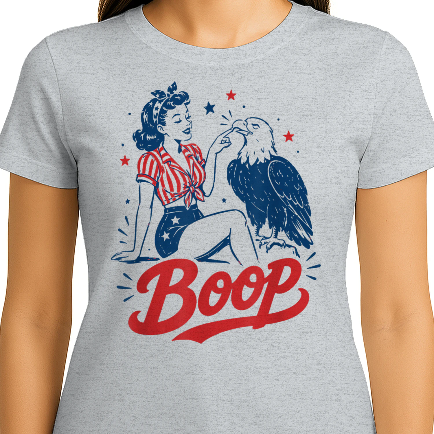 Boop Vintage USA Girl and Eagle Funny Patriotic Retro Art