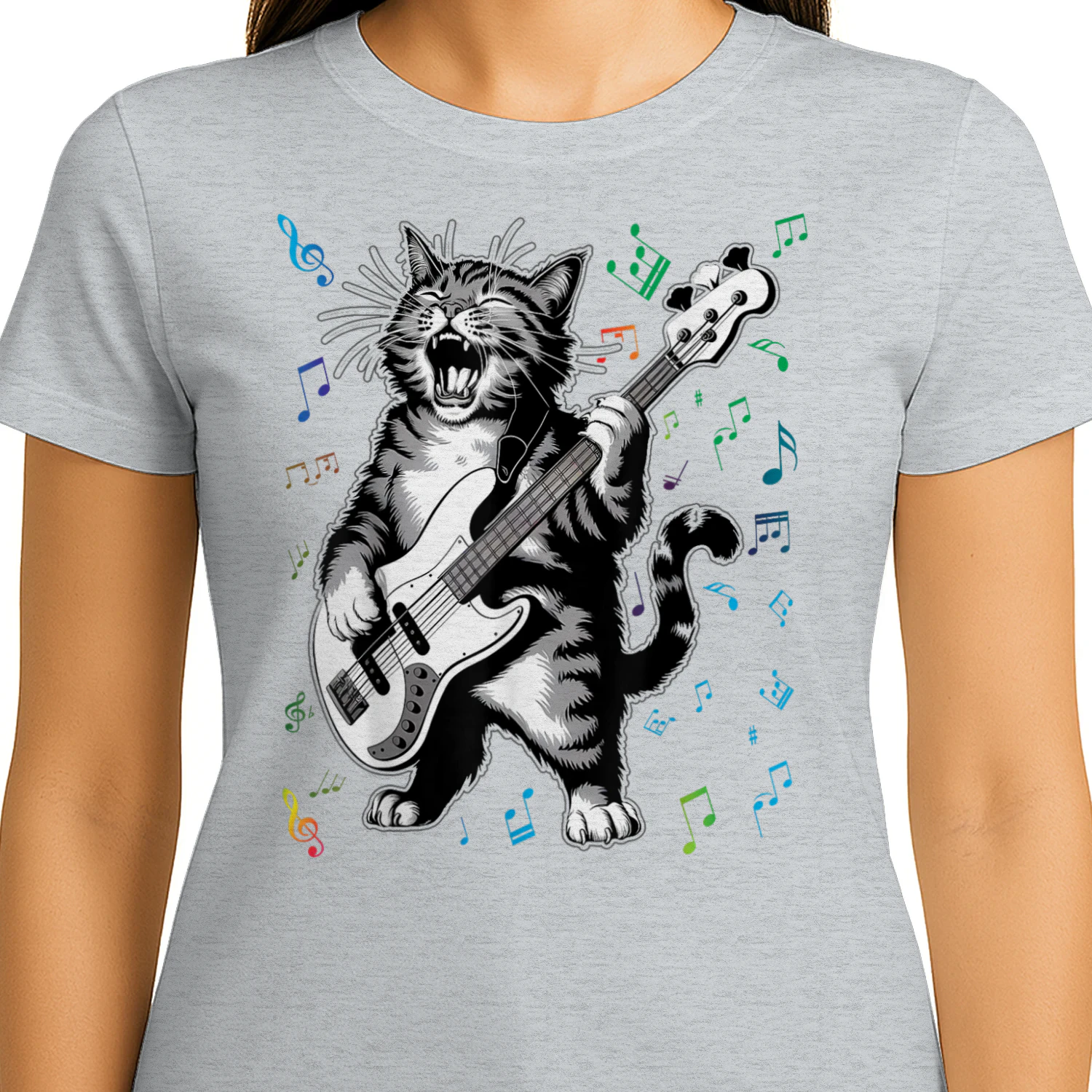 Cat Playing Bass Guitar for Men Animal Playing Guitar
