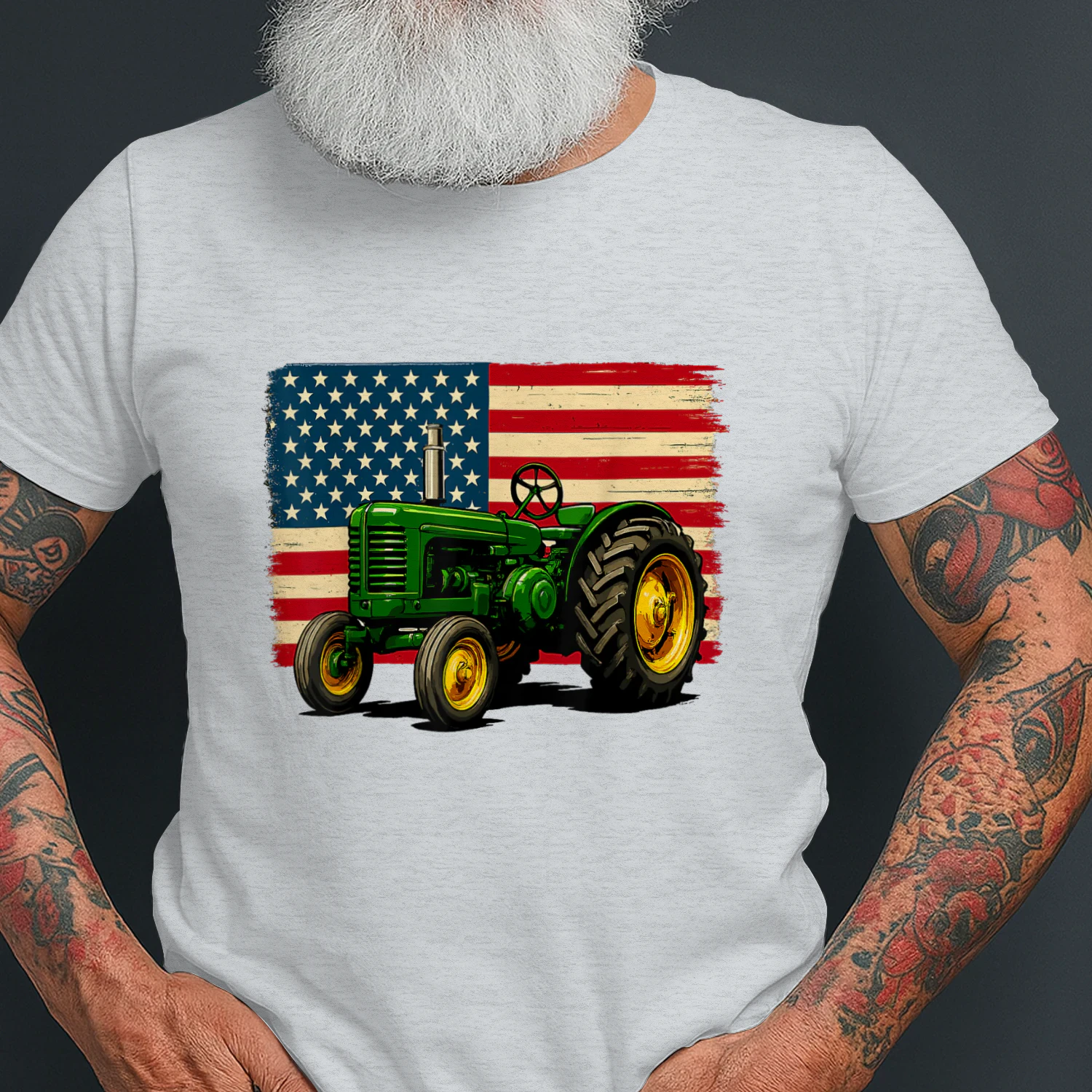 Farmer Tractor USA Flag 4th of July