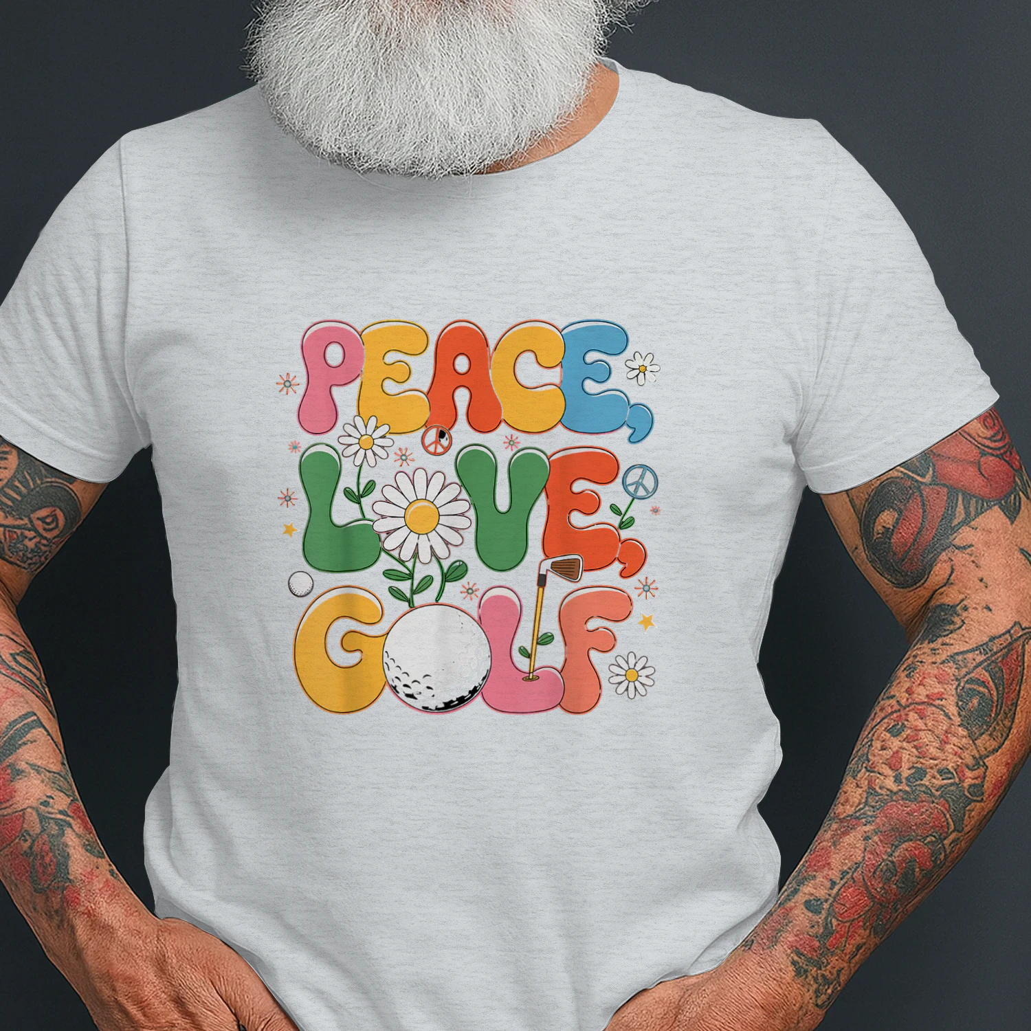 Peace Love Golf 60s 70s Hippie Retro Golfer
