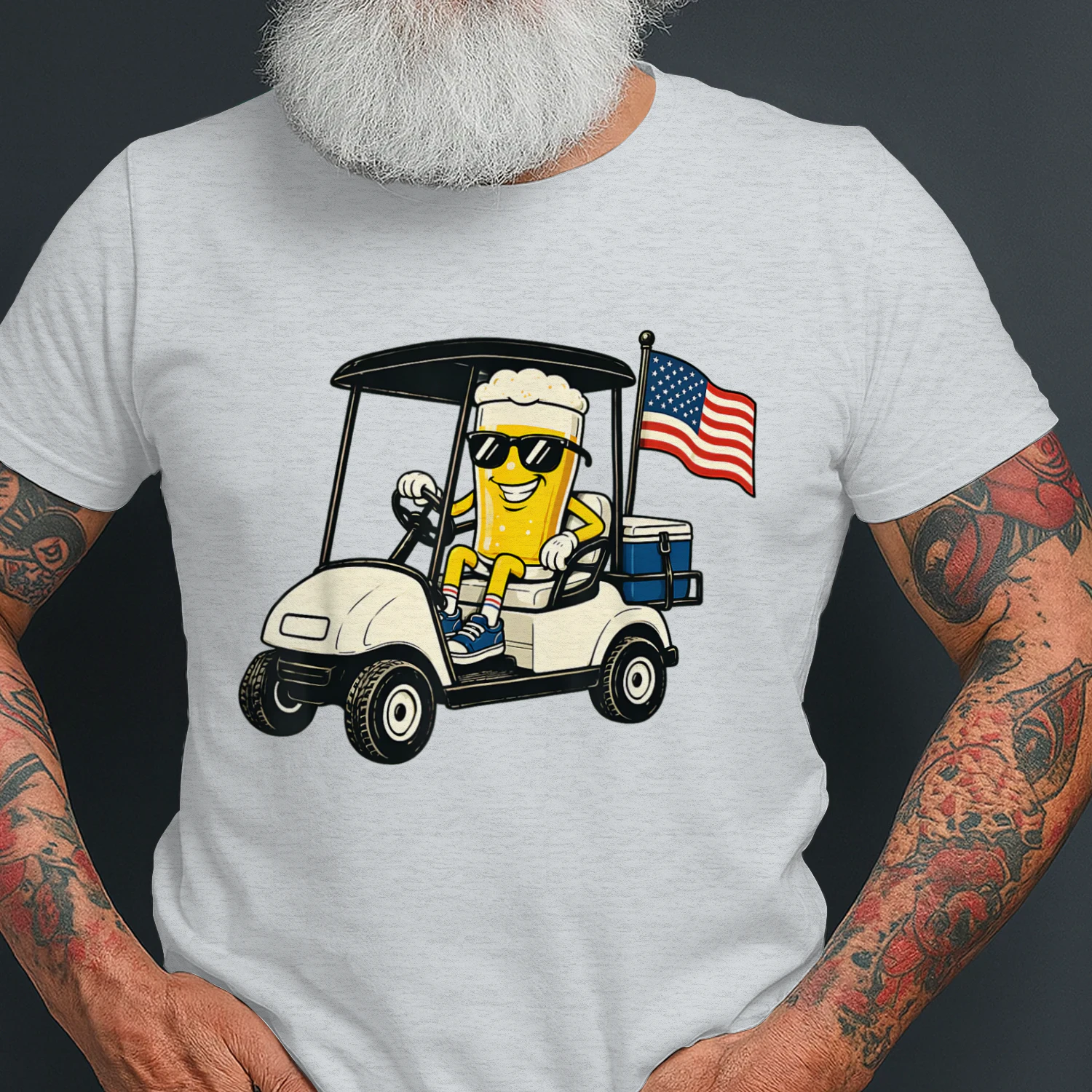 Par Tee in The USA Funny Patriotic Beer Golf Cart USA Flag