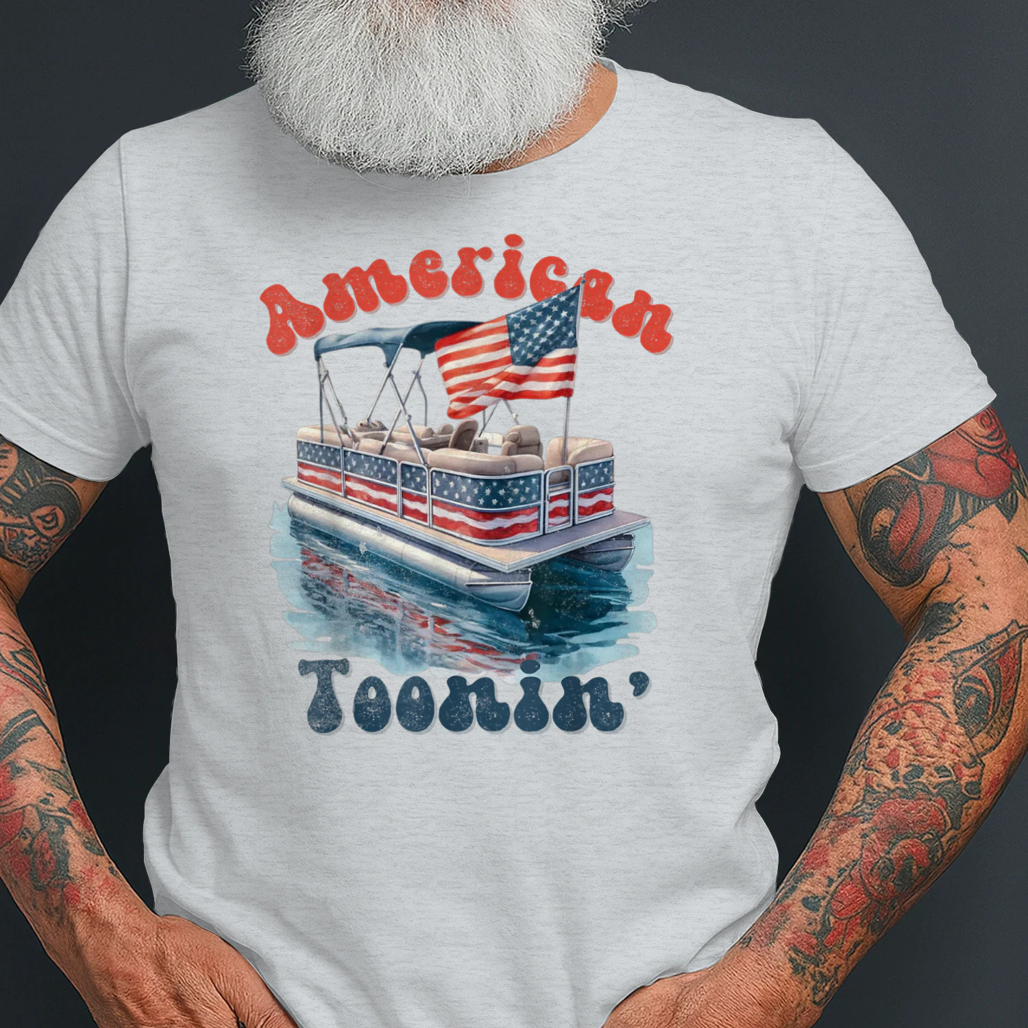 Patriotic Retro July 4th America Pontoon Boat