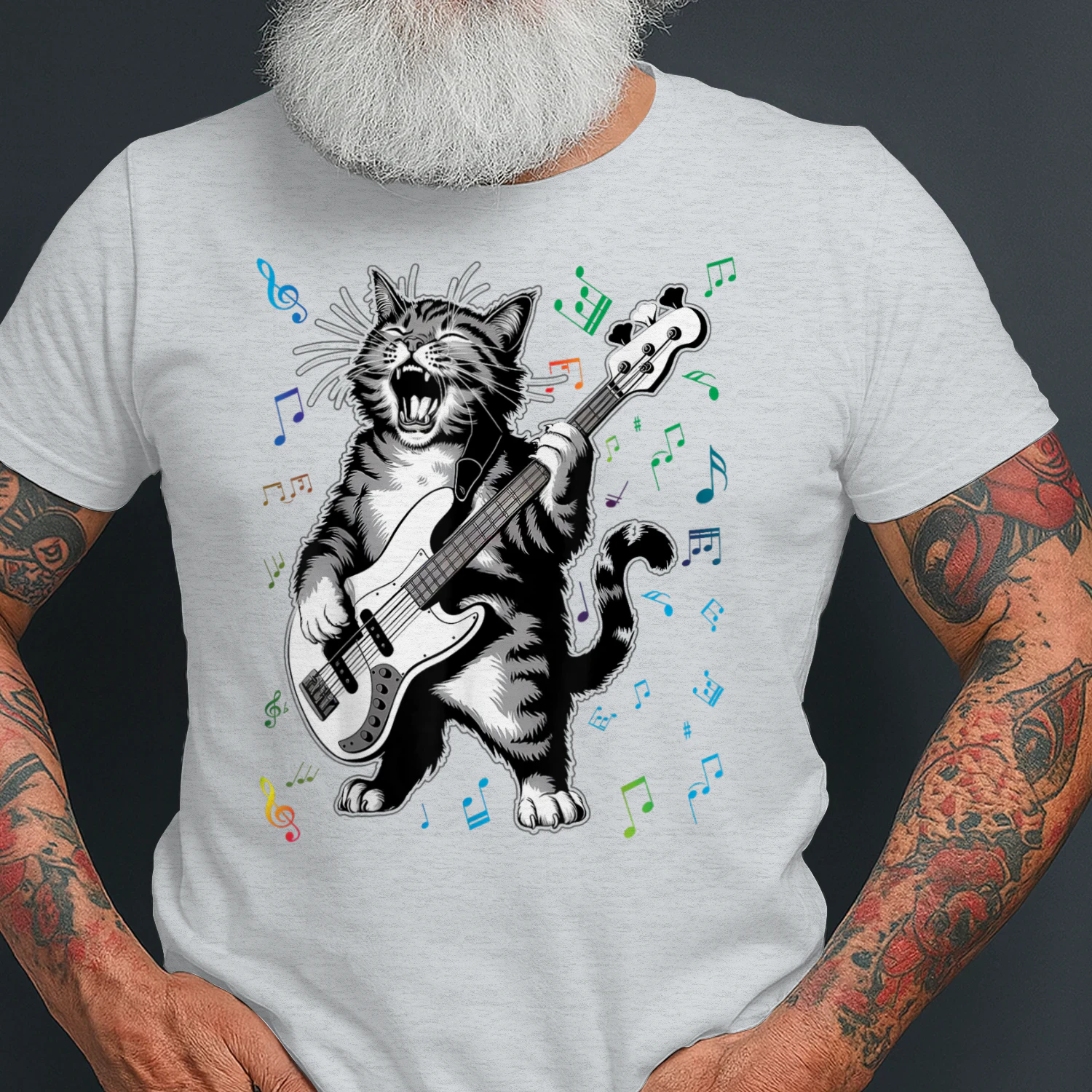 Cat Playing Bass Guitar for Men Animal Playing Guitar