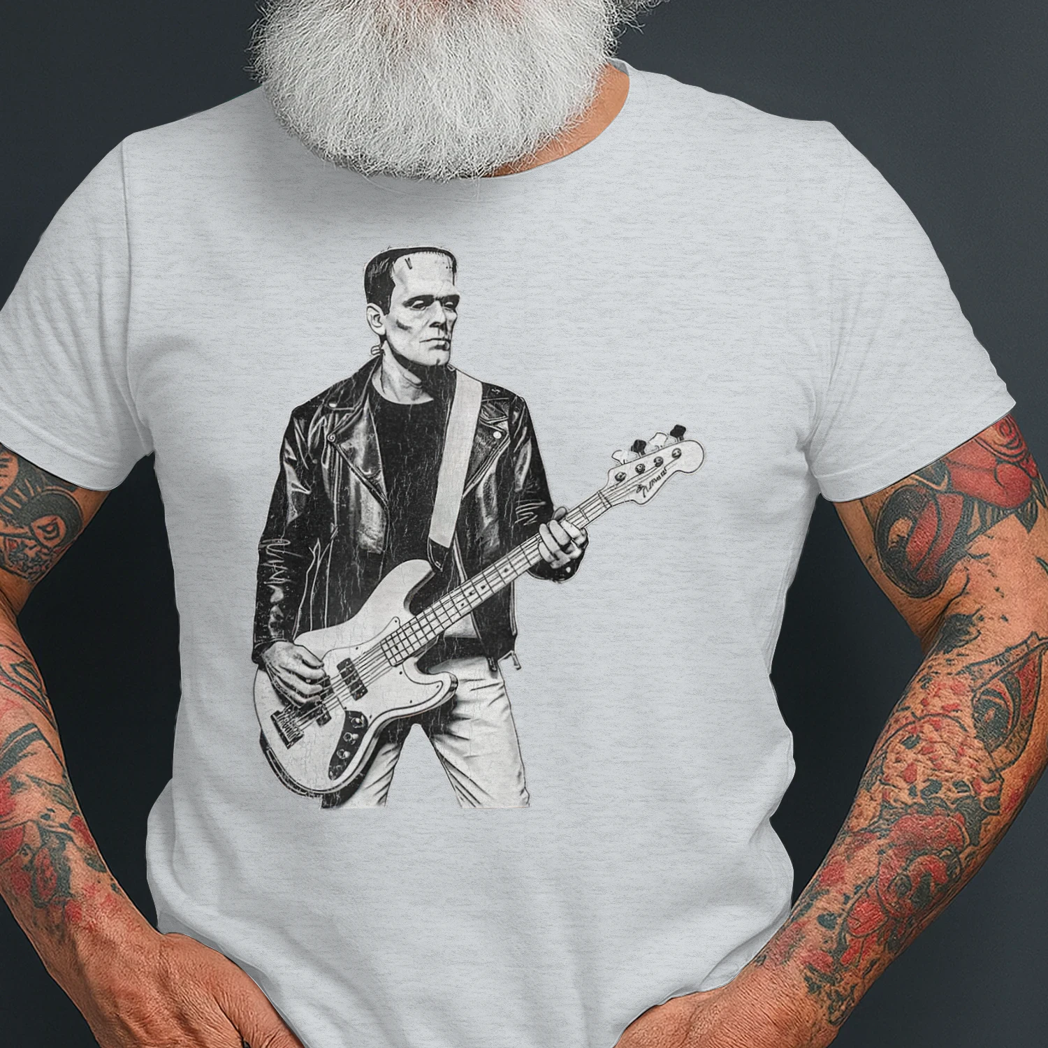 Vintage Frankenstein Bass Player Bass Guitar Rock and Roll