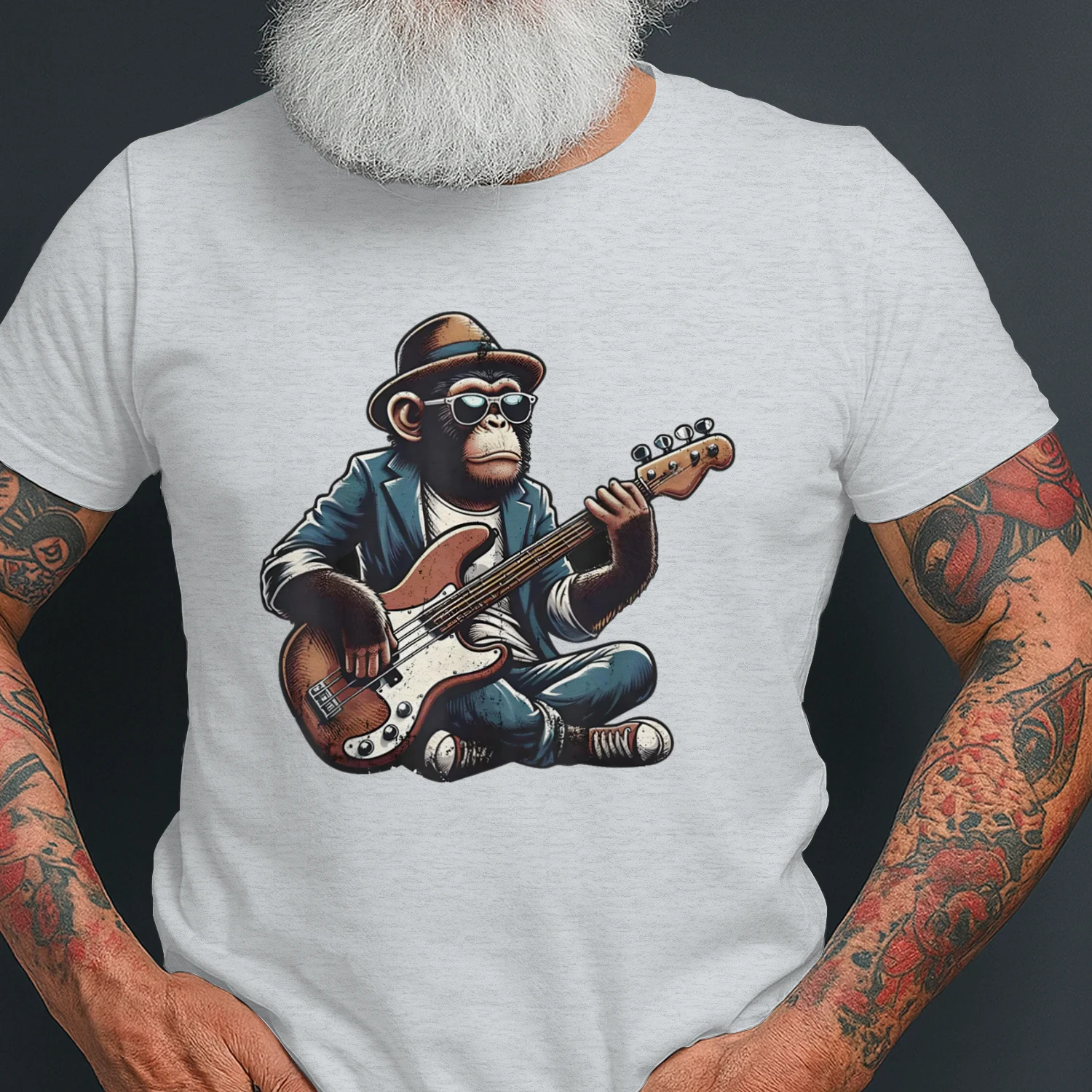 Funny Chimpanzee Playing Electric Bass Guitar Funky Monkey