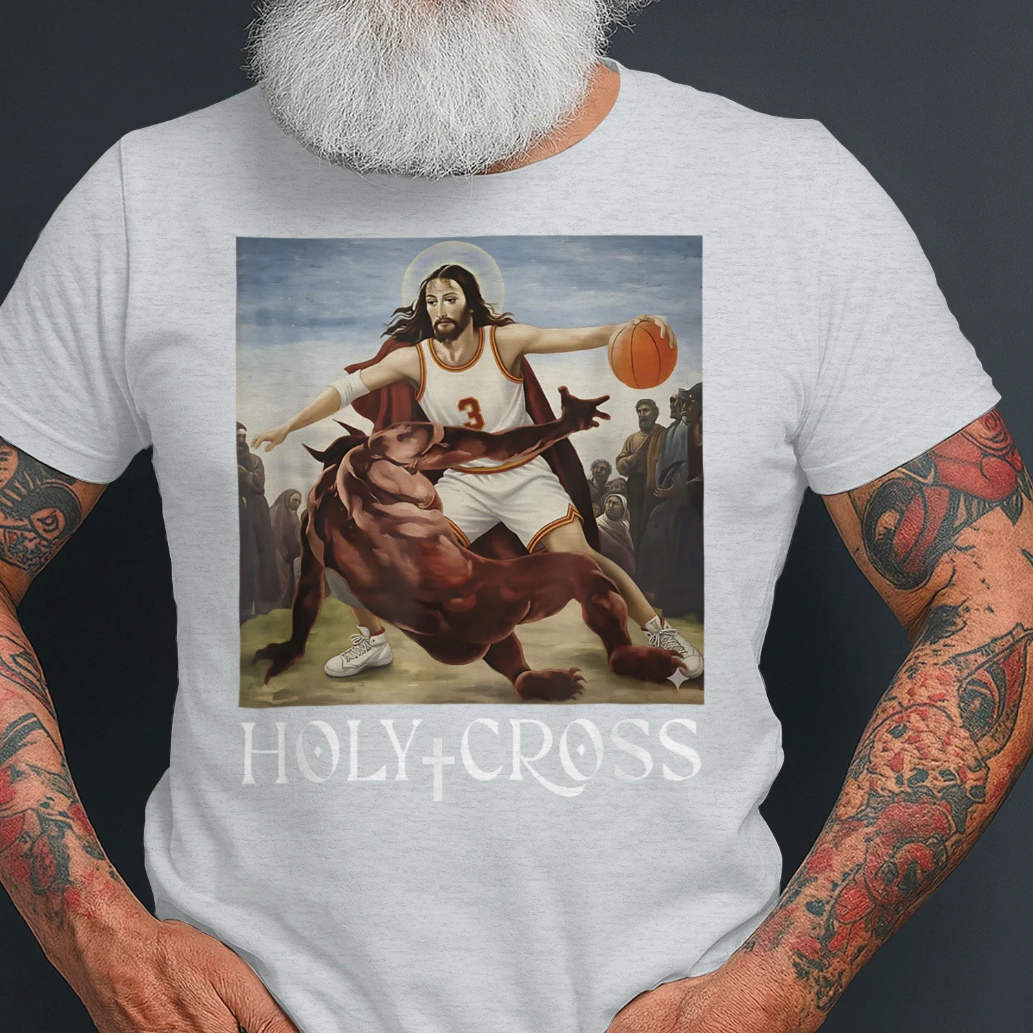 Funny Holy Cross Jesus Crossing Satan Basketball Christian