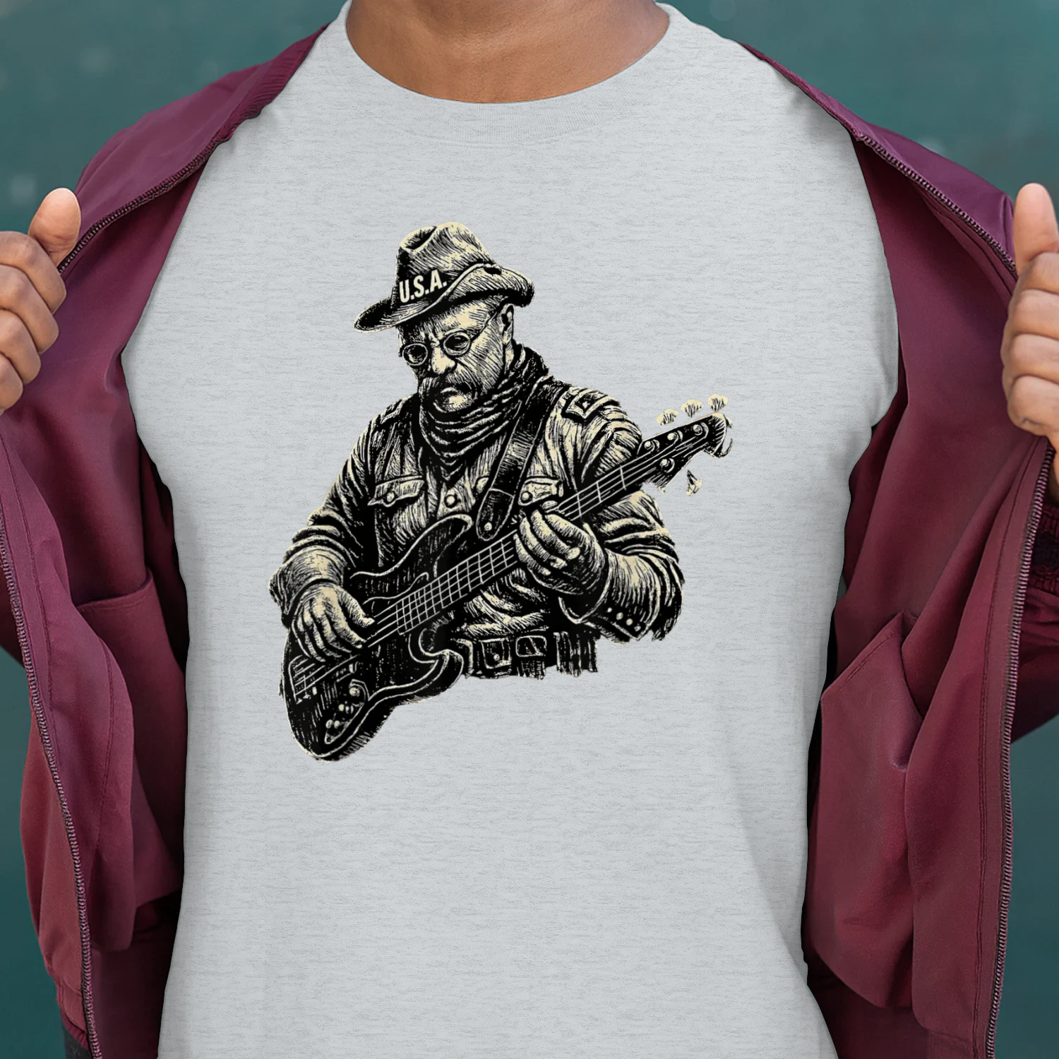 Teddy Theodore Roosevelt Playing Bass Guitar USA America