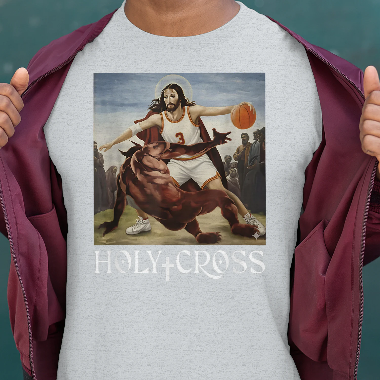 Funny Holy Cross Jesus Crossing Satan Basketball Christian