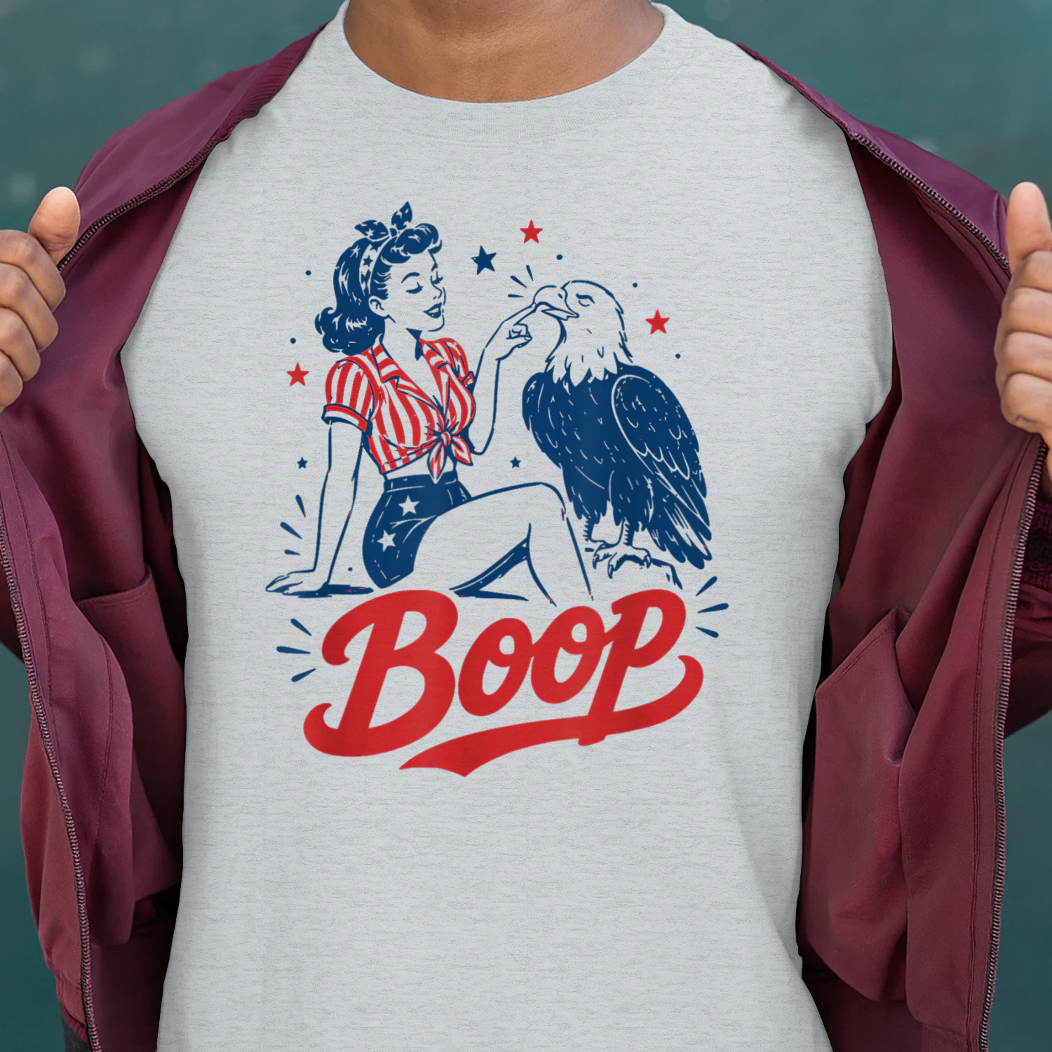 Boop Vintage USA Girl and Eagle Funny Patriotic Retro Art
