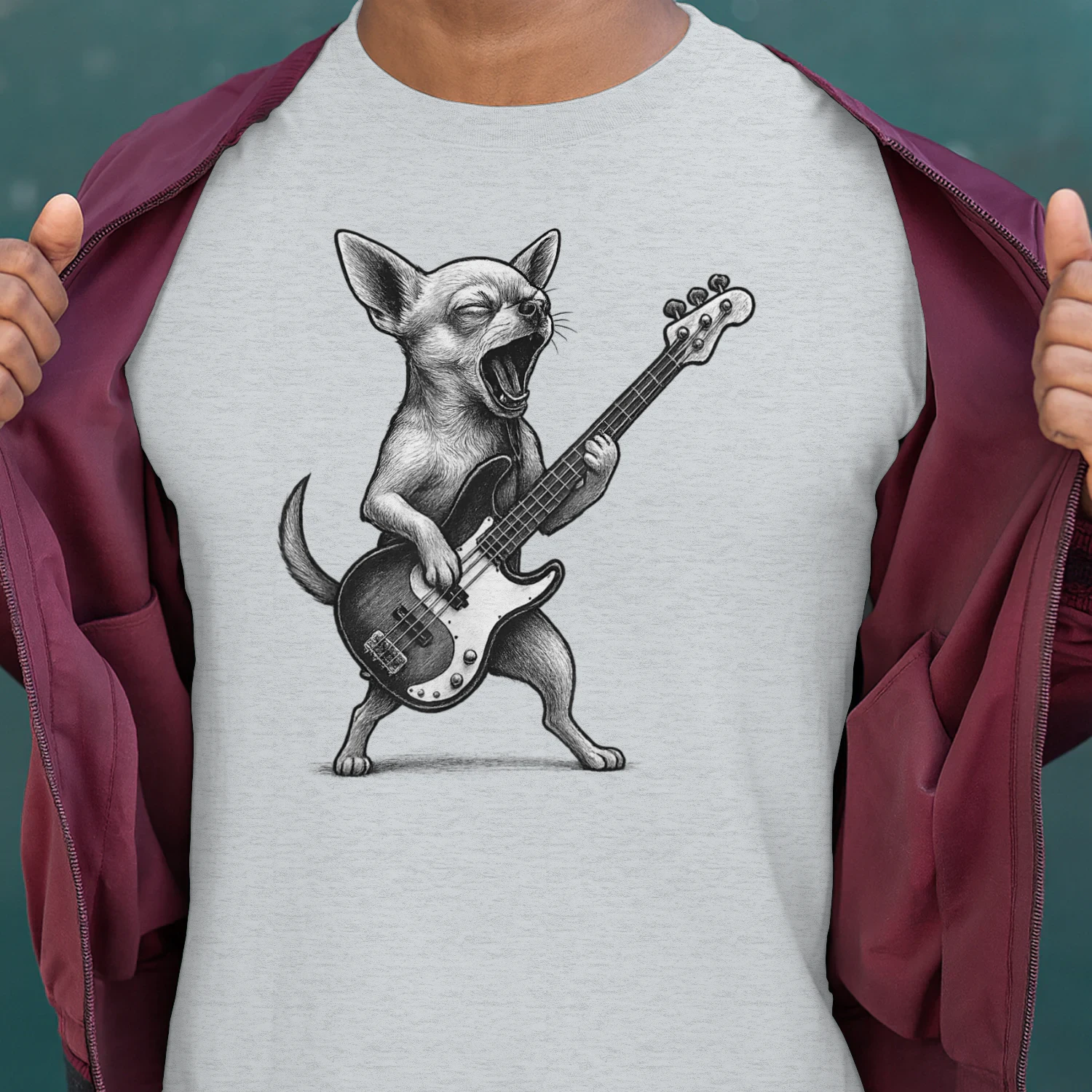 Chihuahua Playing Bass Guitar Rock Music Dog Lover