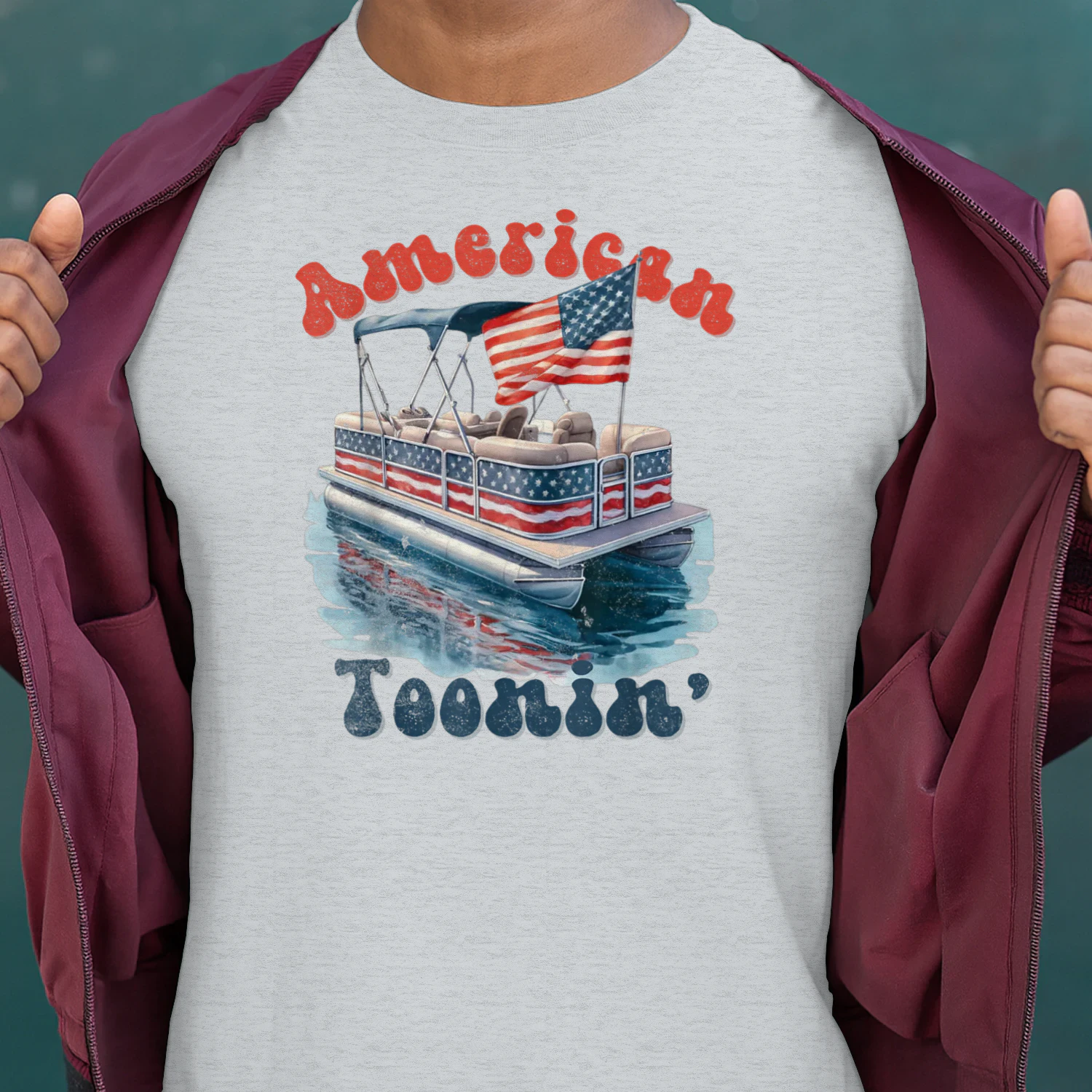 Patriotic Retro July 4th America Pontoon Boat