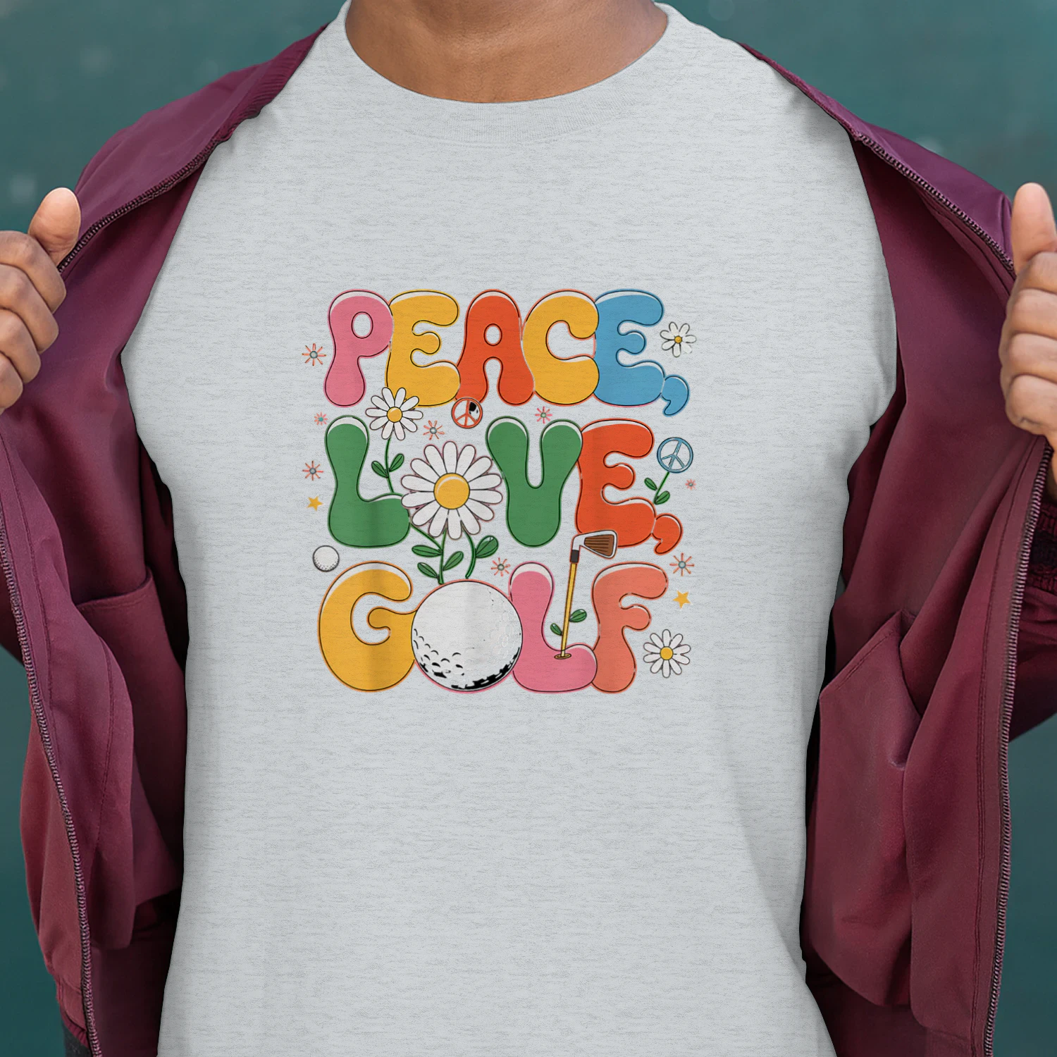 Peace Love Golf 60s 70s Hippie Retro Golfer