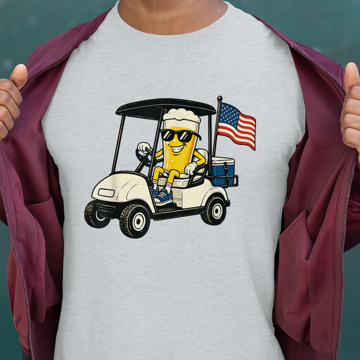 Par Tee in The USA Funny Patriotic Beer Golf Cart USA Flag