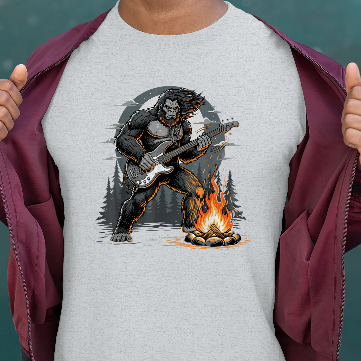 Cool Bigfoot Playing Bass Guitar Sasquatch Big Foot Rock