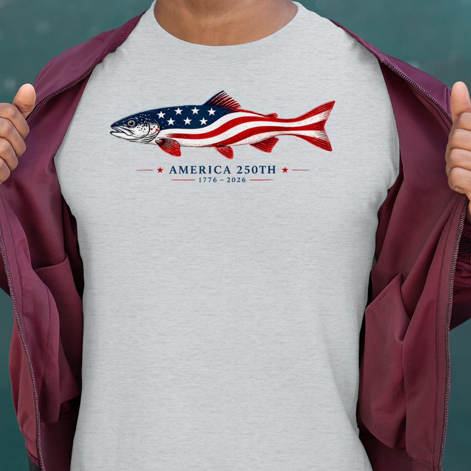 America 250th 1776 2026 USA Flag Fishing Patriotic