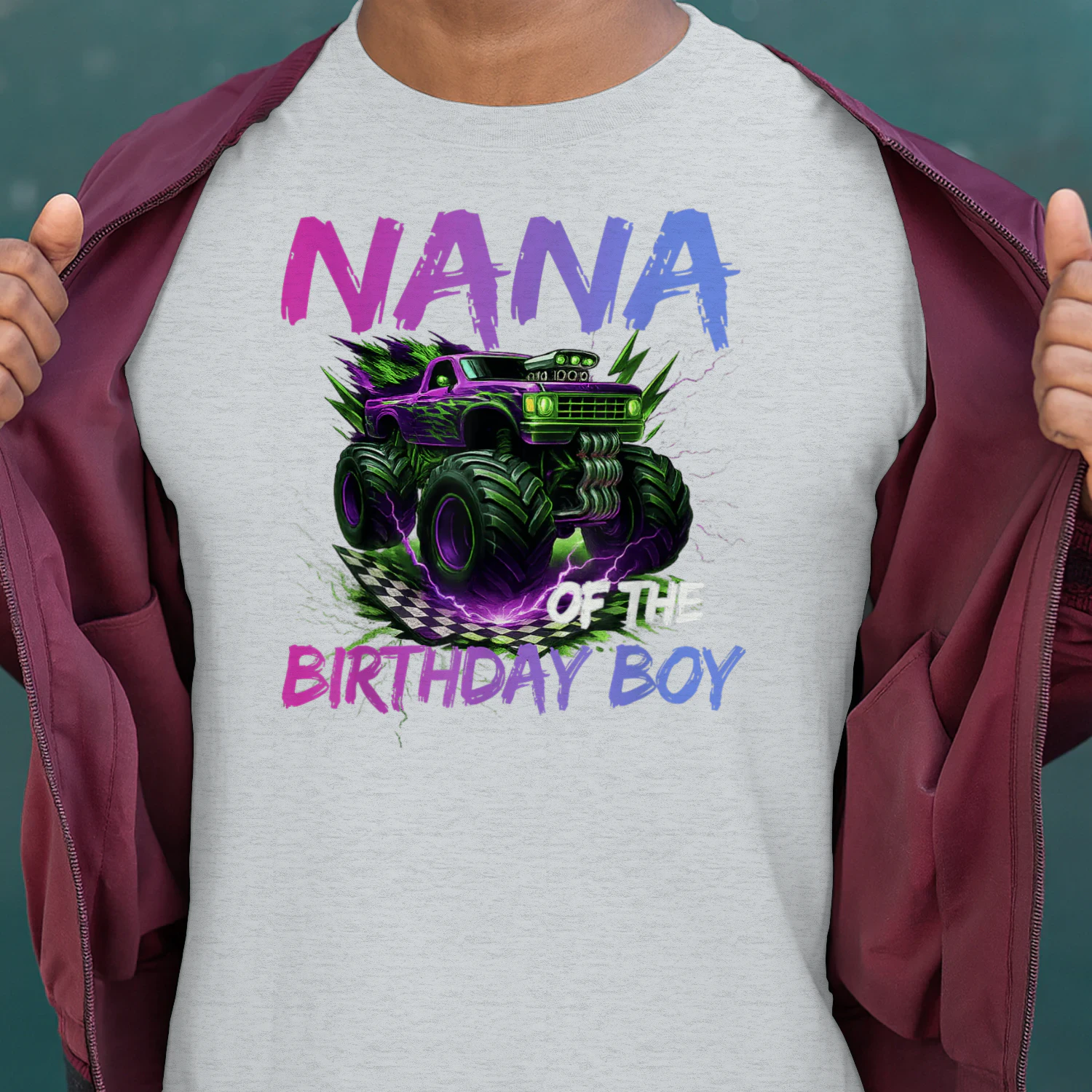 Nana of The Birthday Boy Monster Truck Birthday