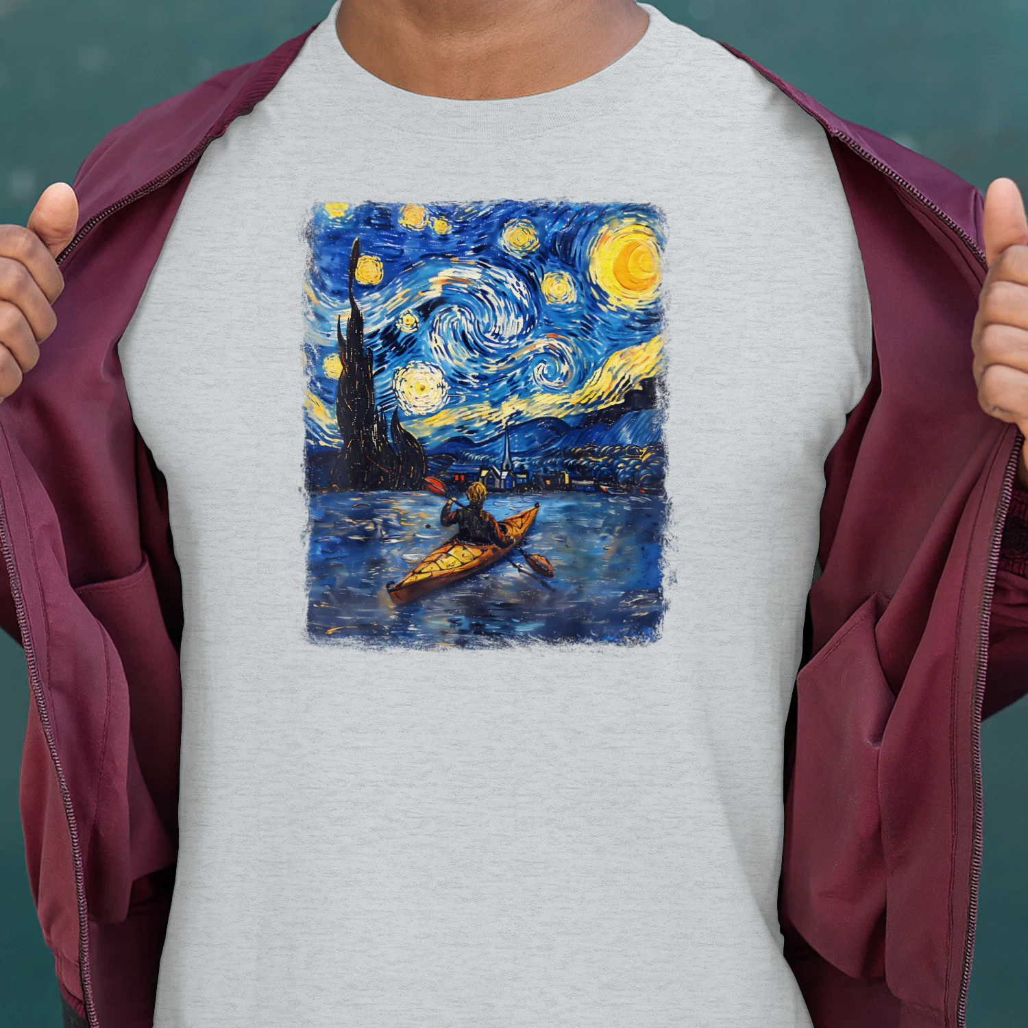 Kayaking Kayak Kayaker Starry Night Painting