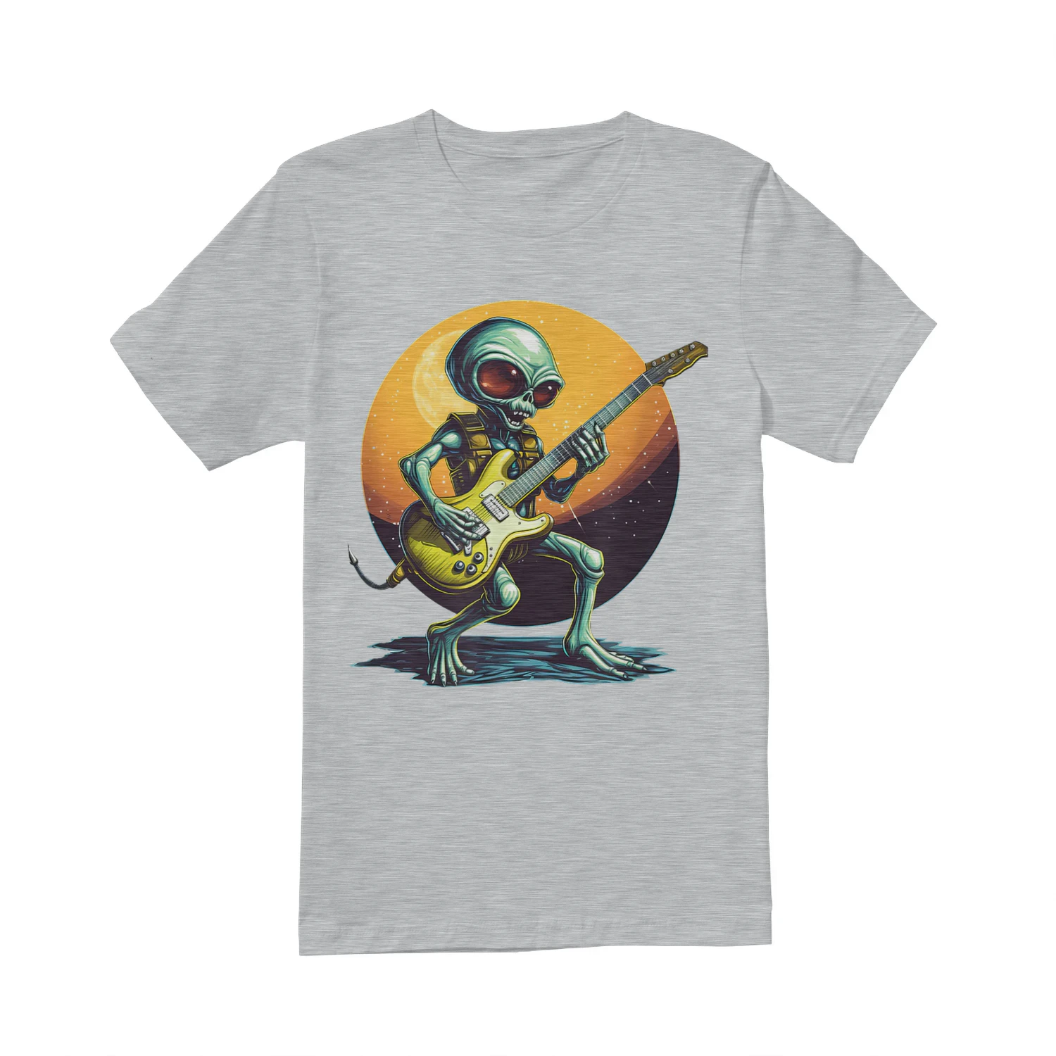 Cool Alien Playing Bass Guitar at Sunset Cosmic Music Desi