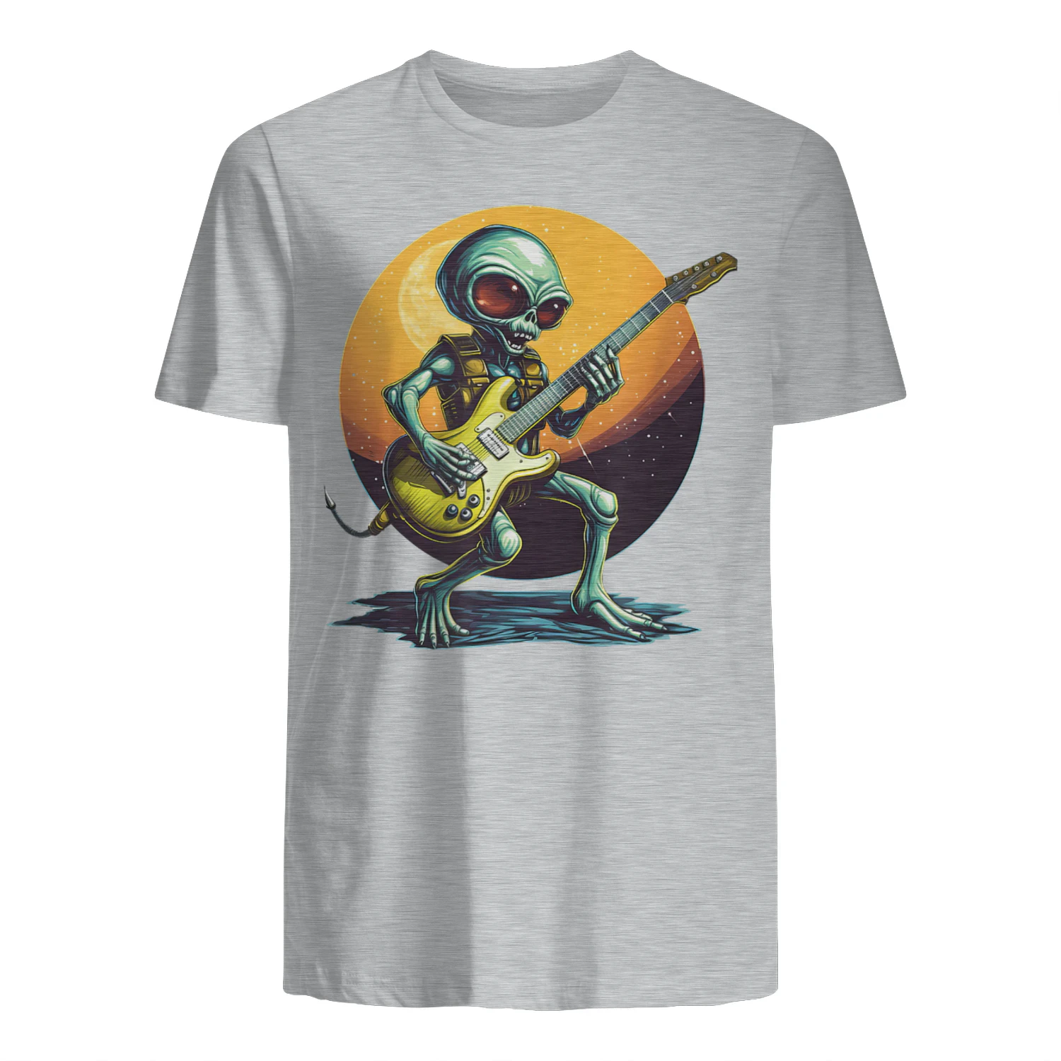 Cool Alien Playing Bass Guitar at Sunset Cosmic Music Desi