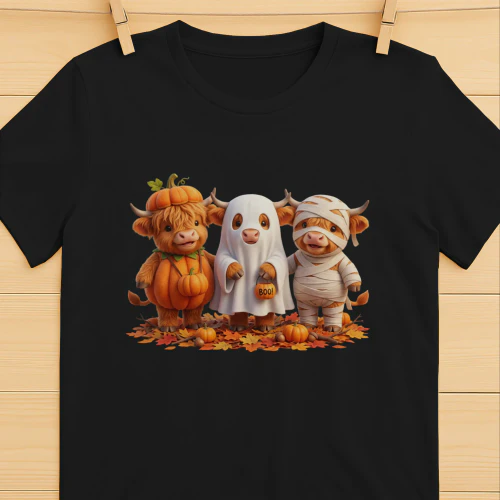 Three Highland Cows at Halloween