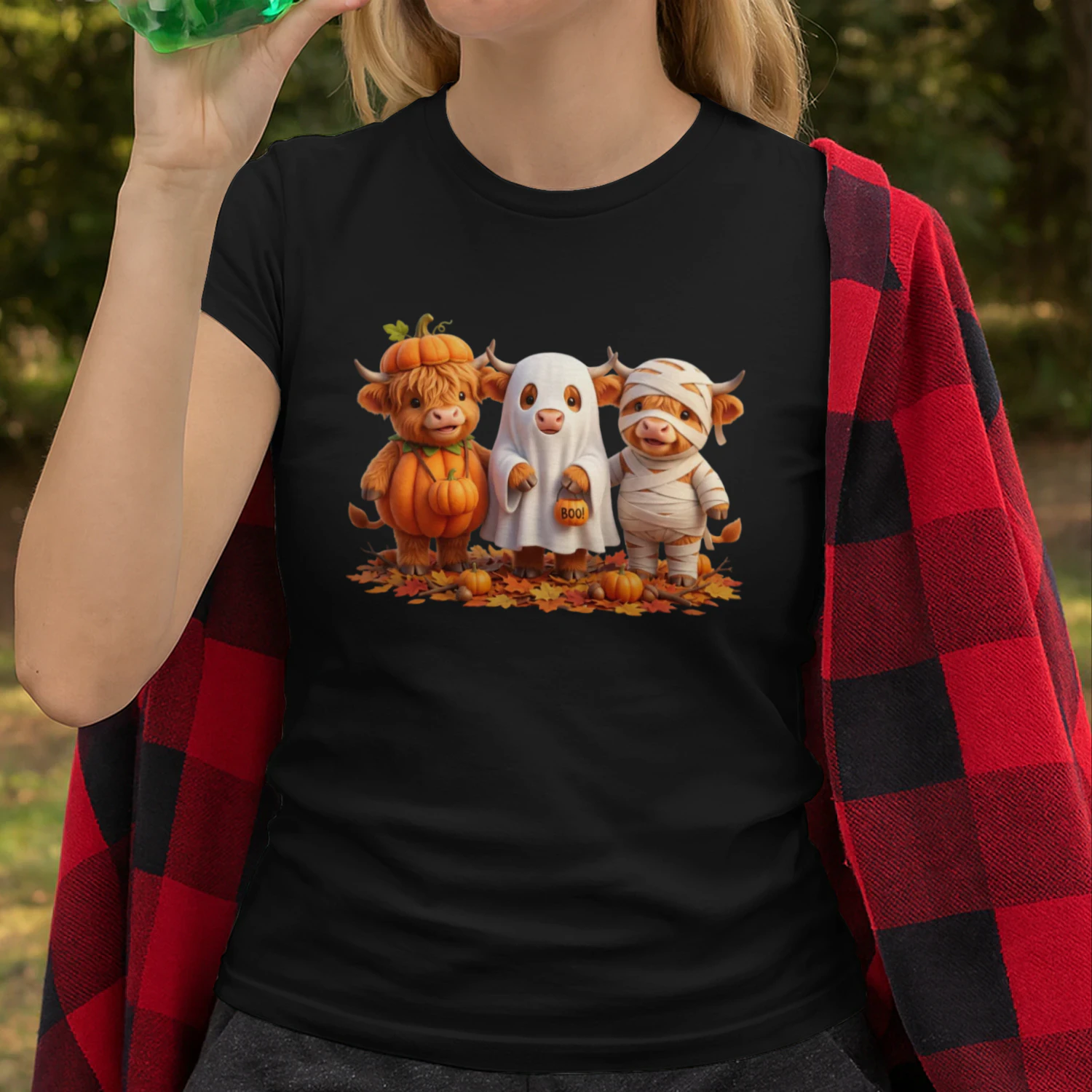 Three Highland Cows at Halloween